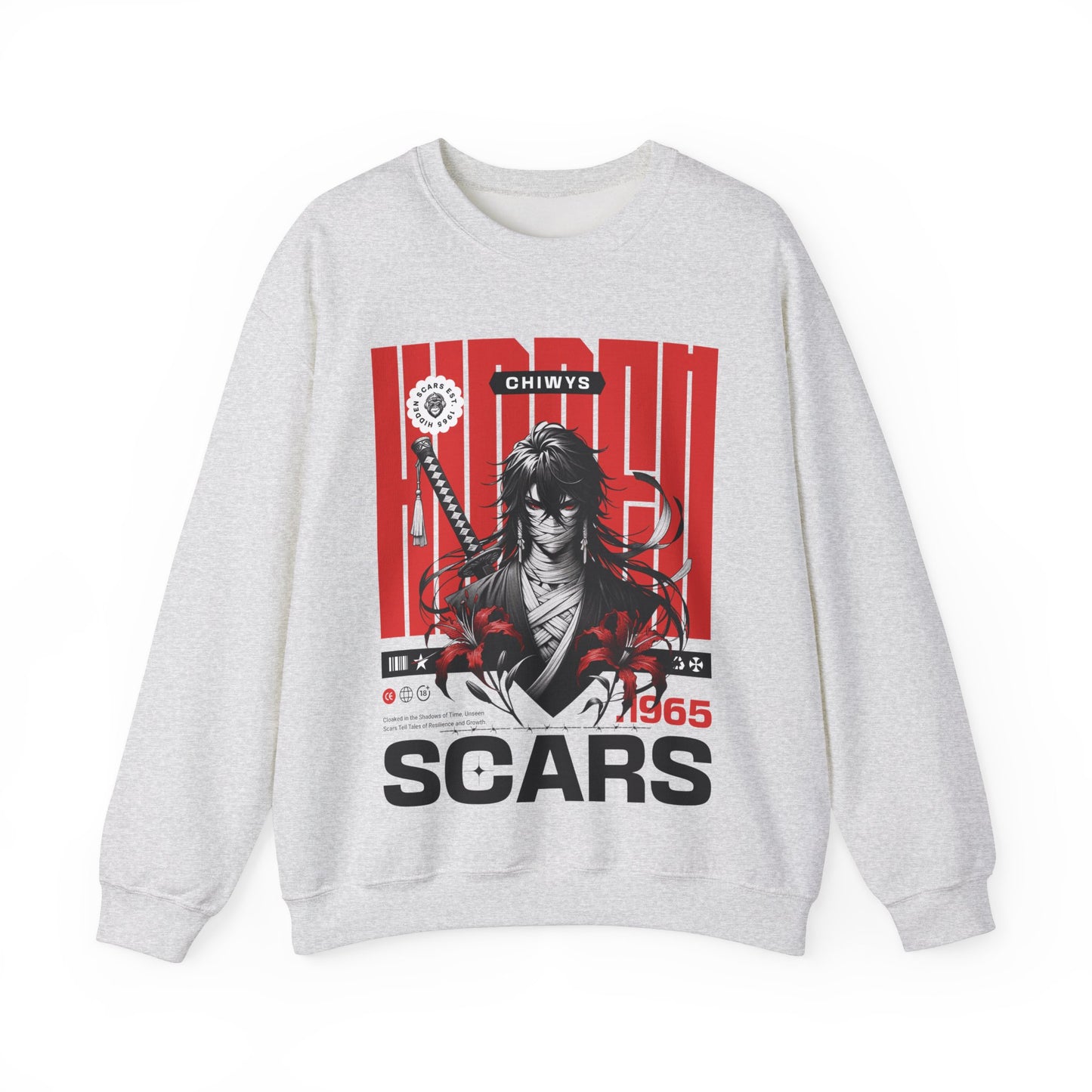 Sudadera unisex con cuello redondo Heavy Blend™ Samurai, color Gris.