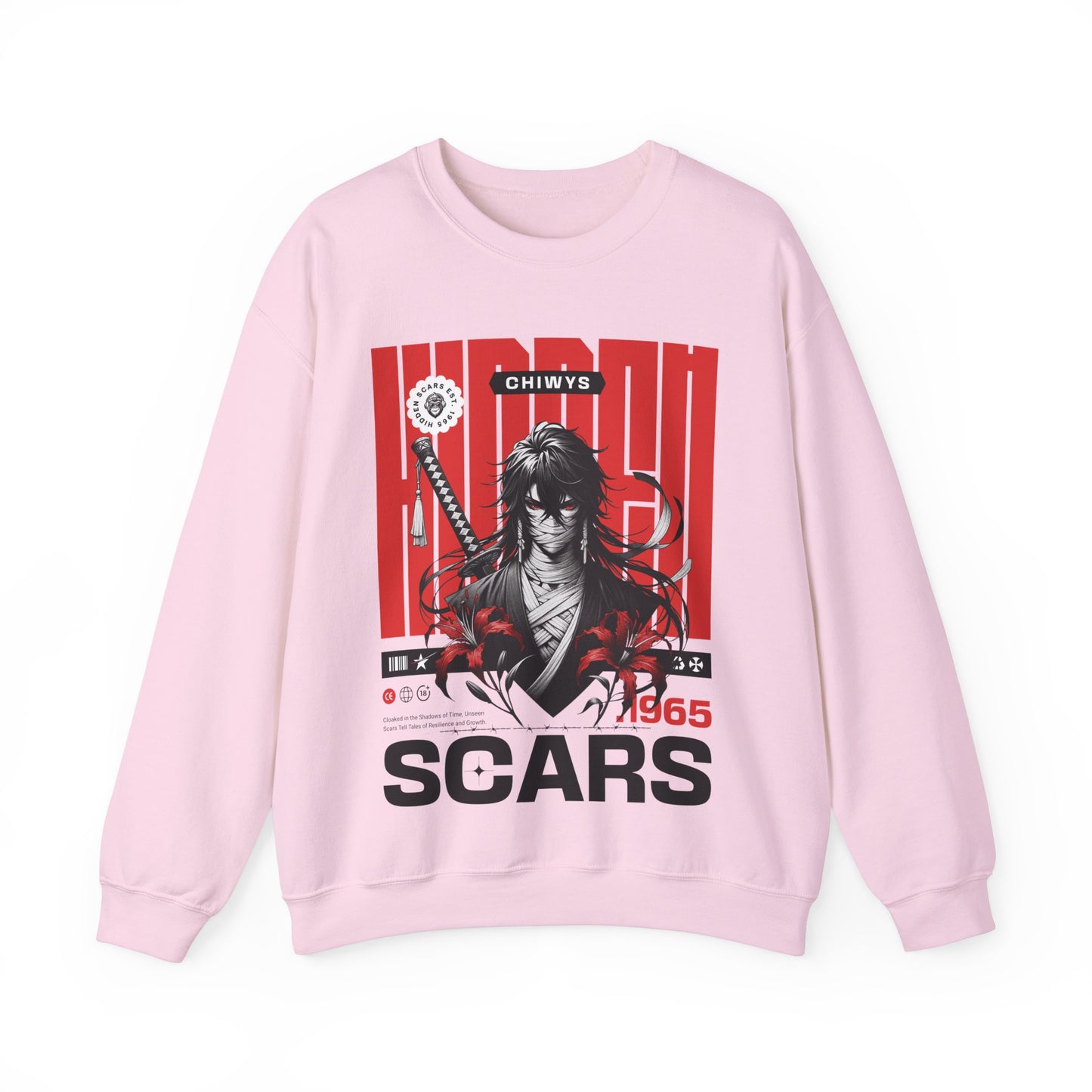 Sudadera unisex con cuello redondo Heavy Blend™ Samurai, color Rosa.