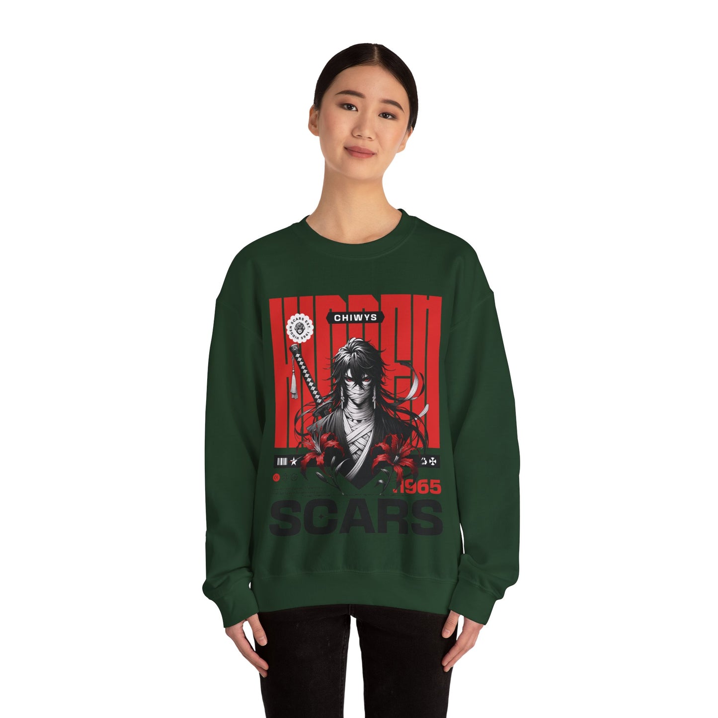 hica con Sudadera unisex con cuello redondo Heavy Blend™ Samurai, Verde Militar