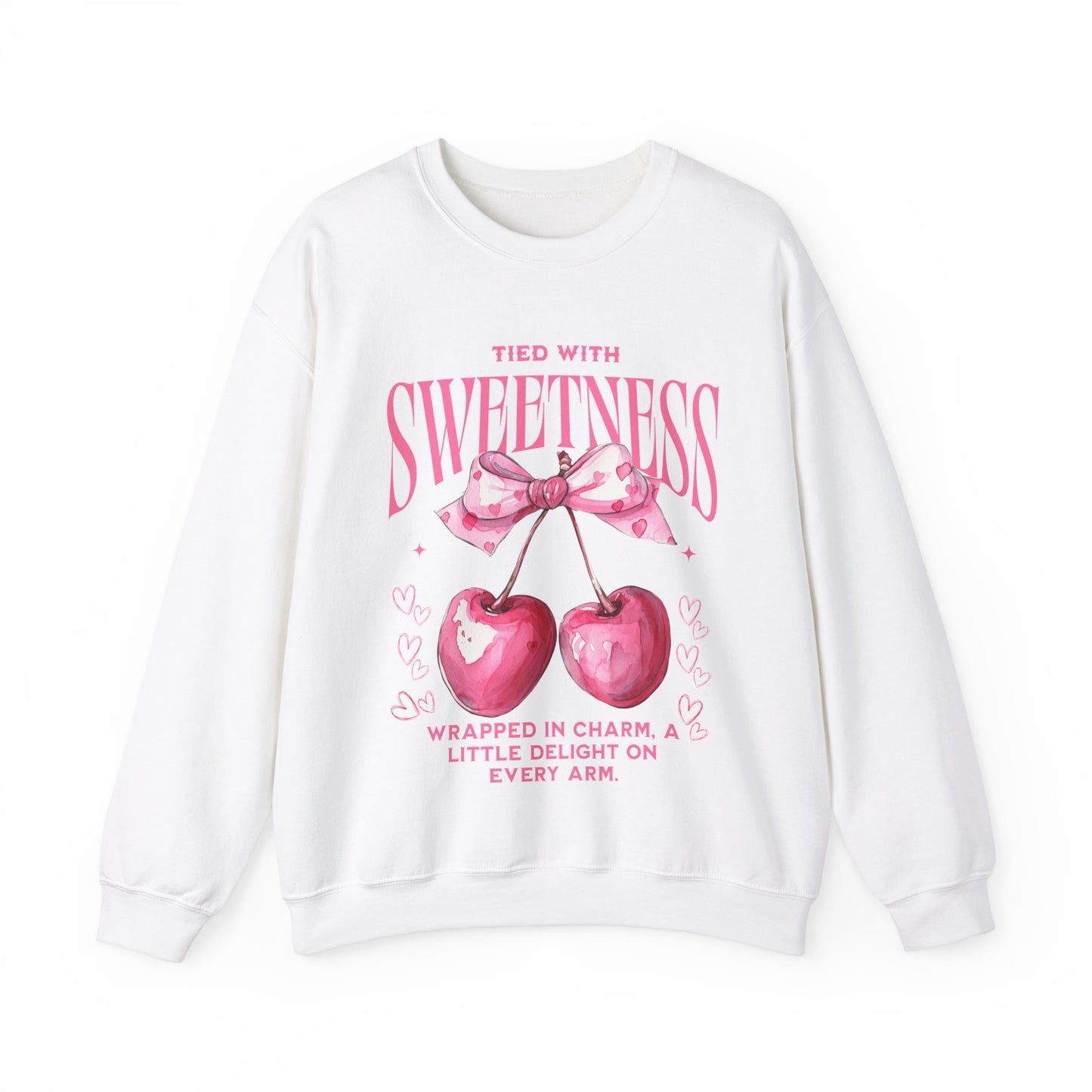 Sudadera unisex con cuello redondo y diseño de cereza dulce, color Blanco.
