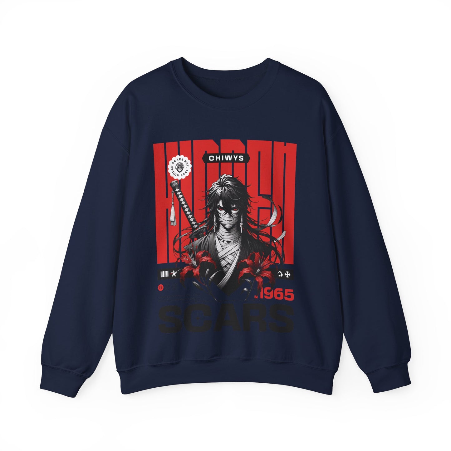 Sudadera unisex con cuello redondo Heavy Blend™ Samurai, color Azul Oscuro.