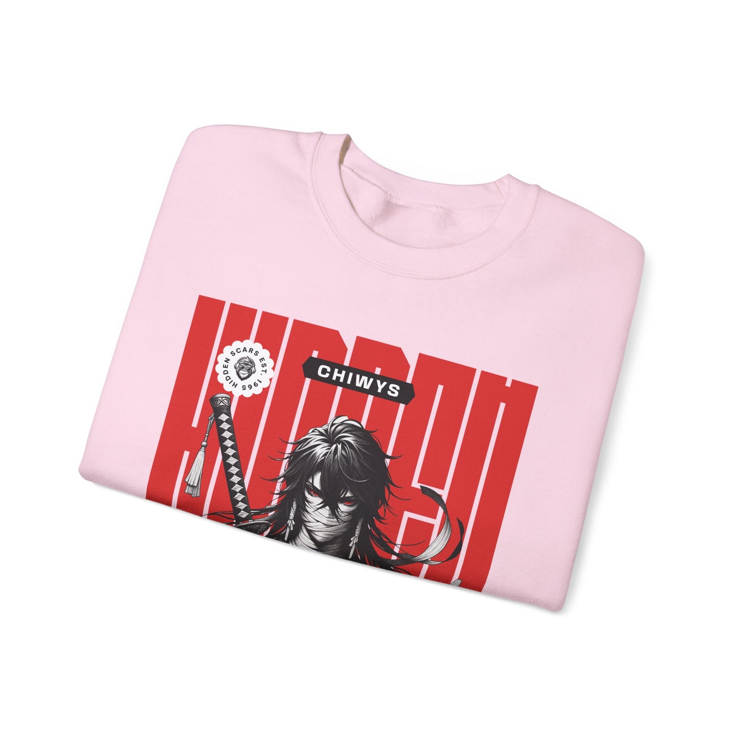 Sudadera unisex con cuello redondo Heavy Blend™ Samurai, color rosa.
