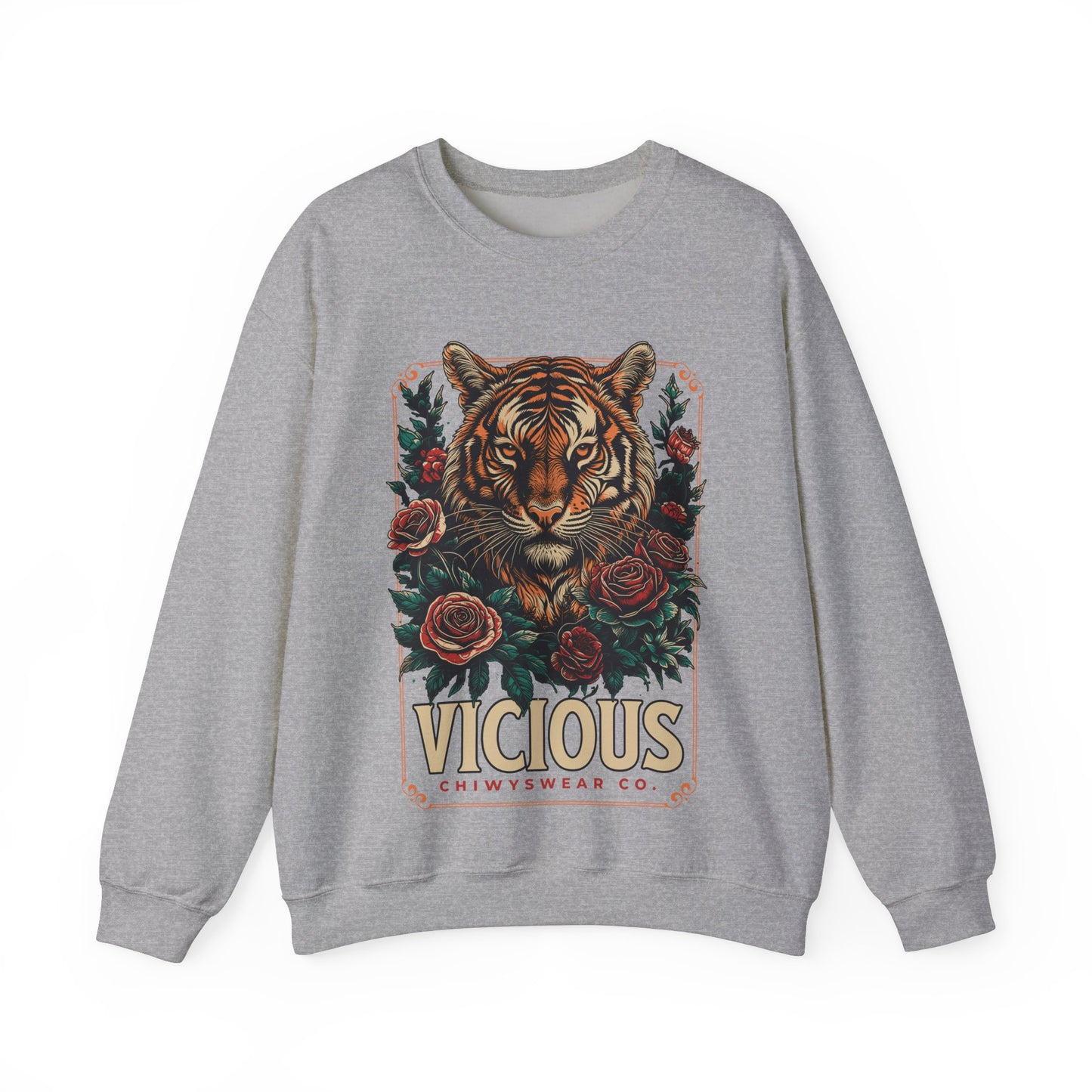 Sudadera unisex con cuello redondo Heavy Blend™ Tigre Vicious, color Gris