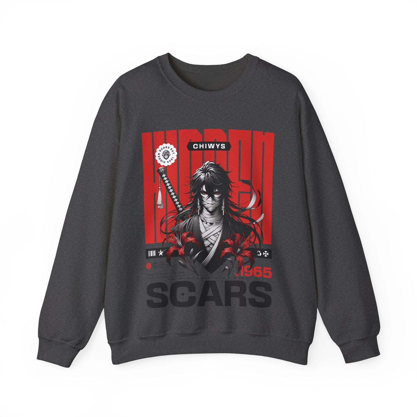 Sudadera unisex con cuello redondo Heavy Blend™ Samurai , color Gris oscuro.