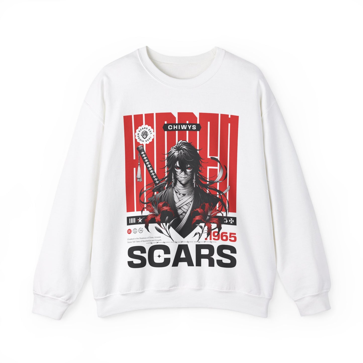 Sudadera unisex con cuello redondo Heavy Blend™ Samurai, color Blanco.