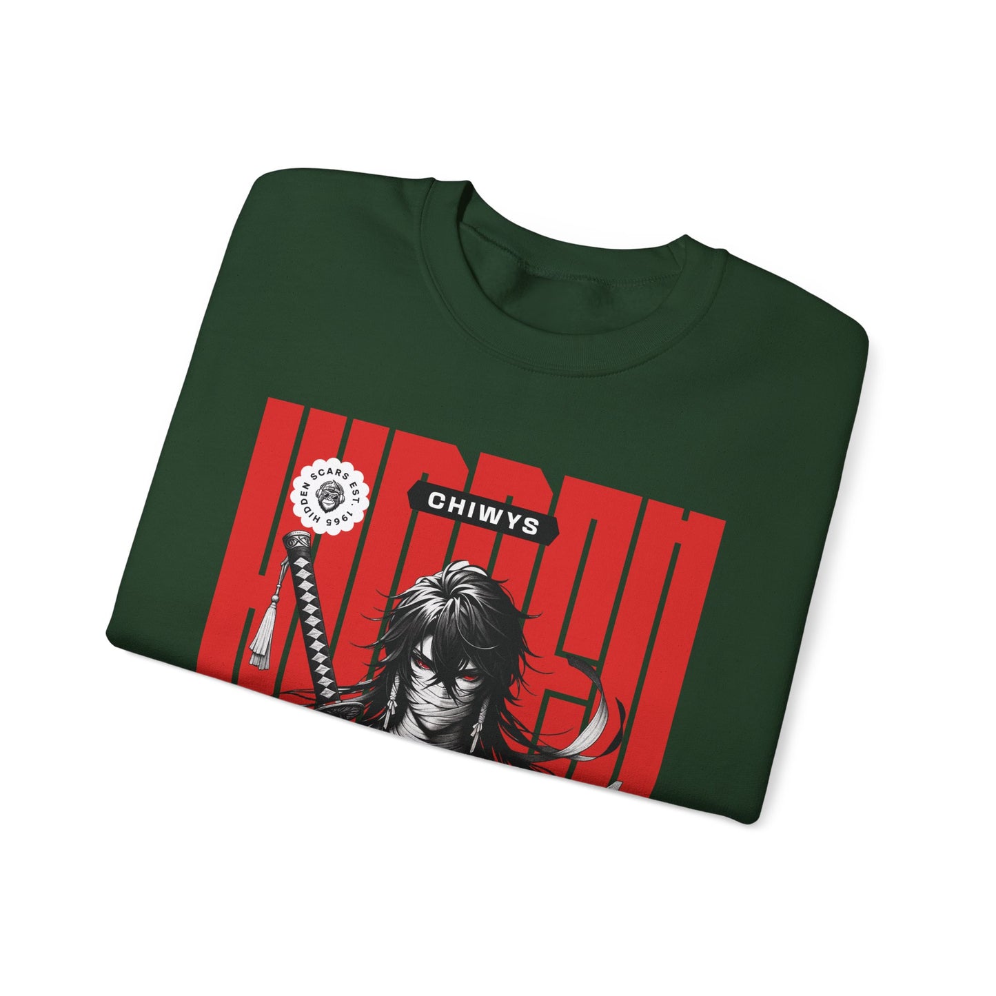 Sudadera unisex con cuello redondo Heavy Blend™ Samurai, verde Militar.