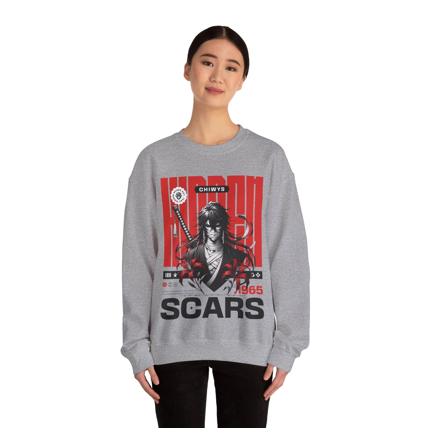 hica con Sudadera unisex con cuello redondo Heavy Blend™ Samurai, color Gris.