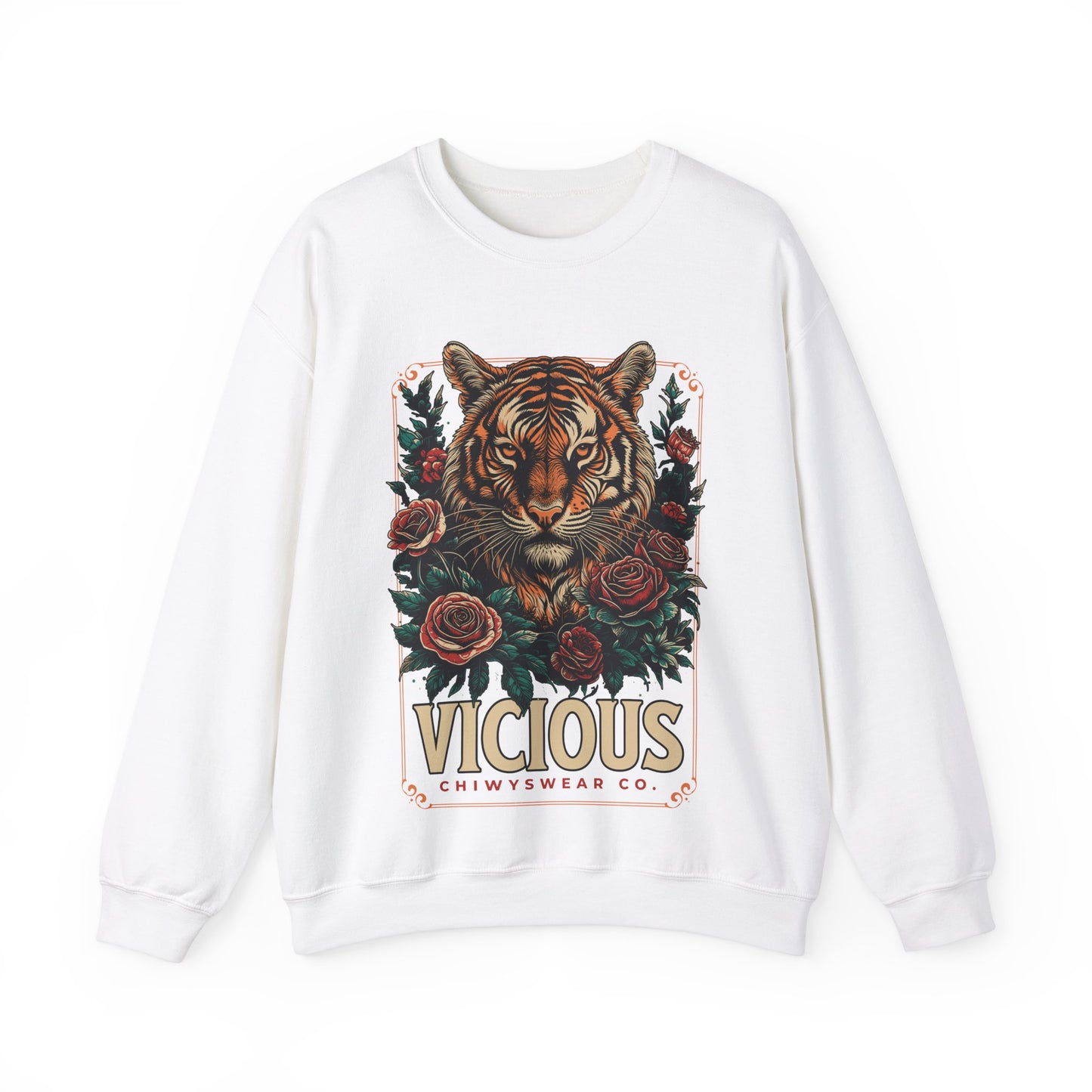 Sudadera unisex con cuello redondo Heavy Blend™ Tigre Vicious, color Blanco