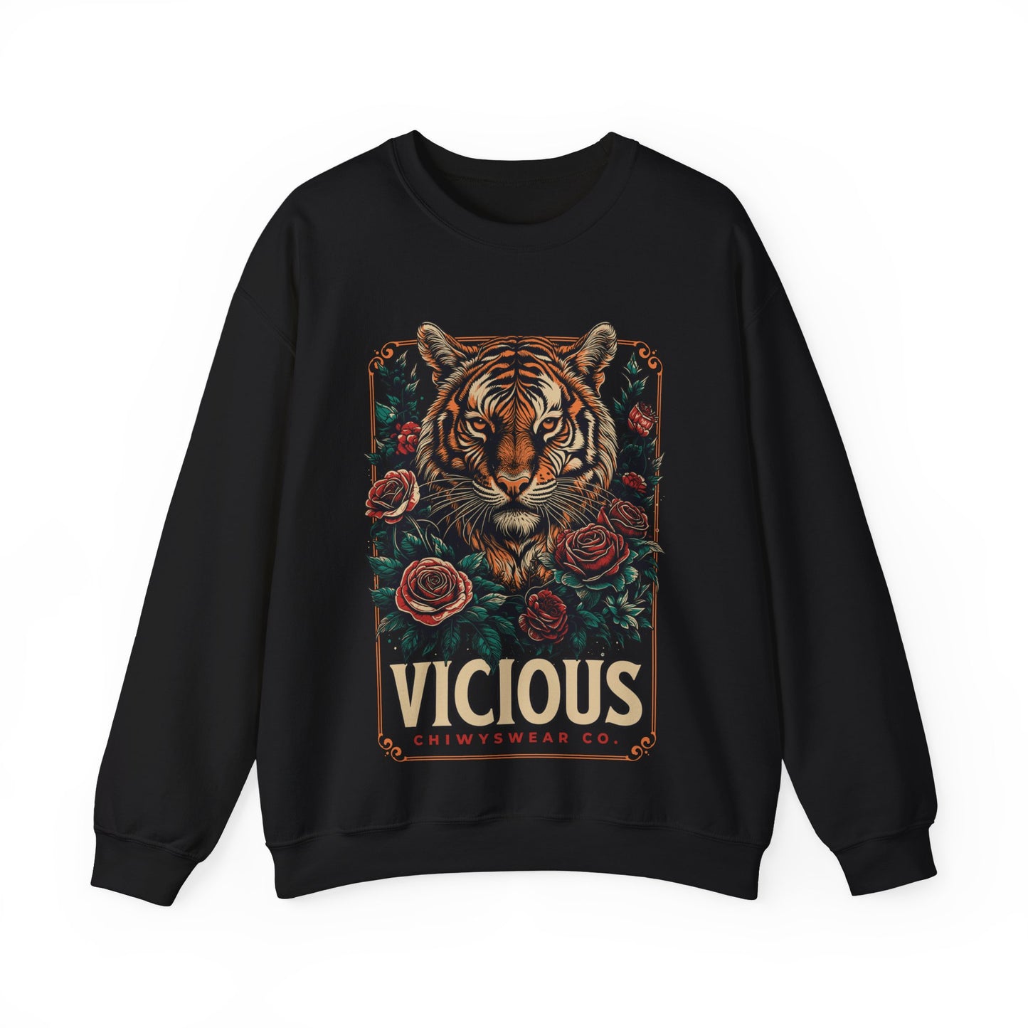 Sudadera unisex con cuello redondo Heavy Blend™ Tigre Vicious, color Negro.
