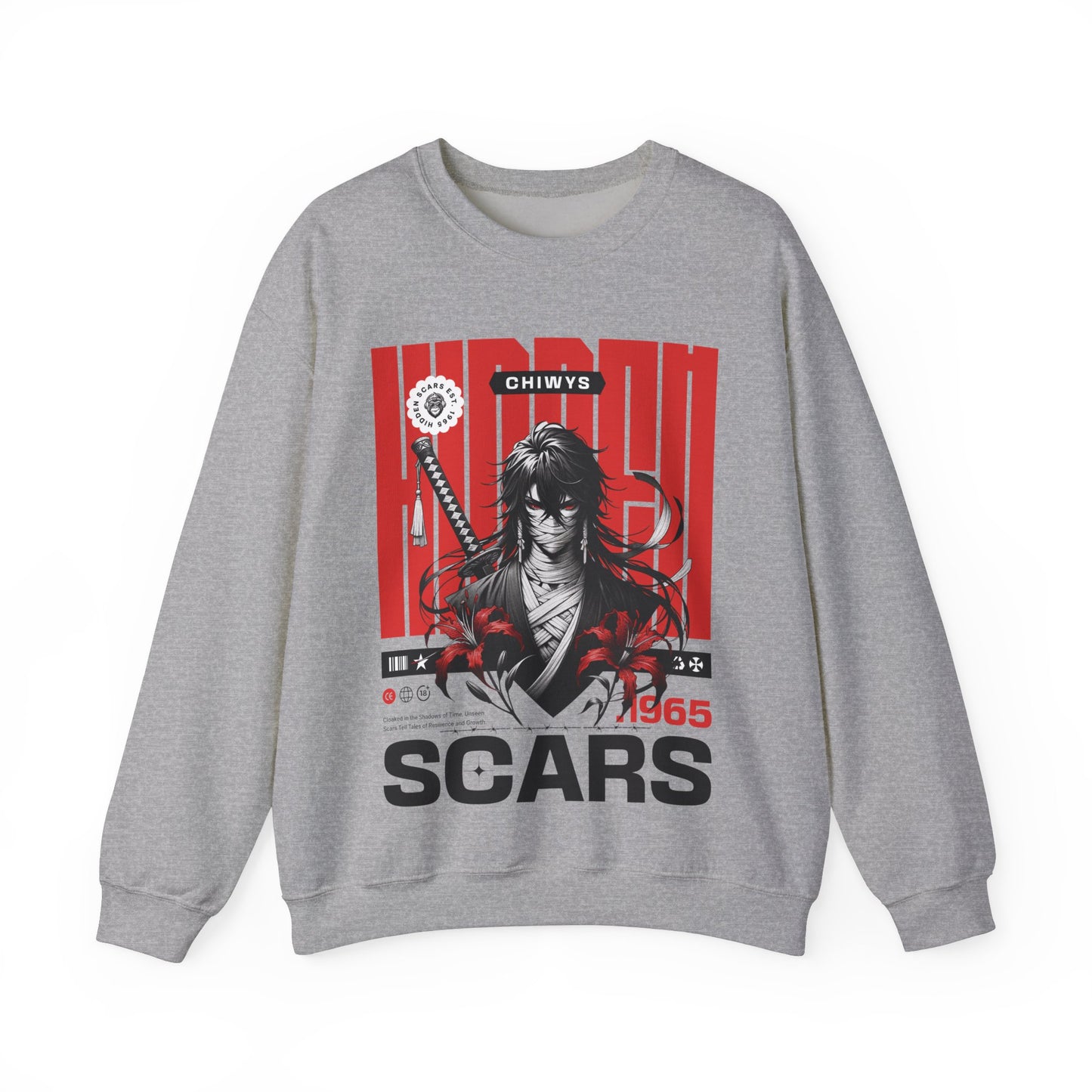 Sudadera unisex con cuello redondo Heavy Blend™ Samurai Gris.