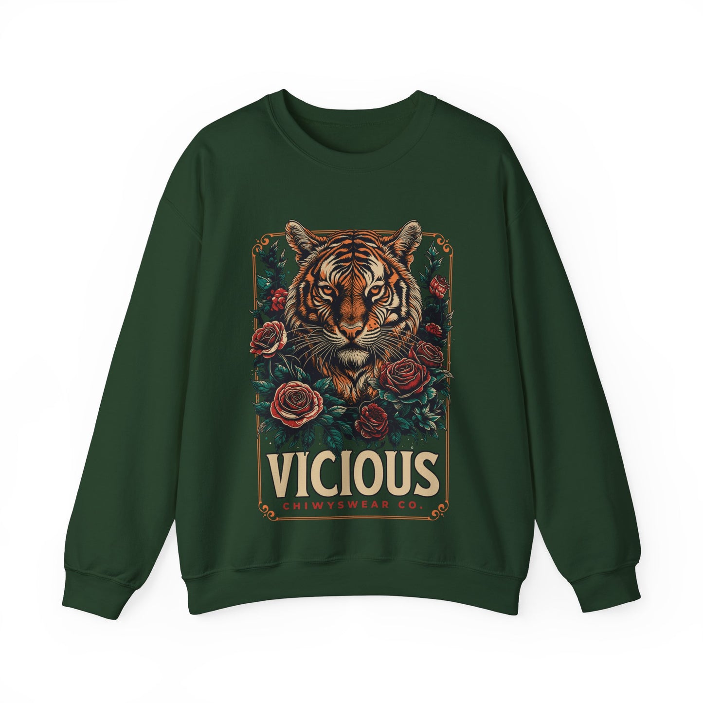 Sudadera unisex con cuello redondo Heavy Blend™ Tigre Vicious, color Verde Militar