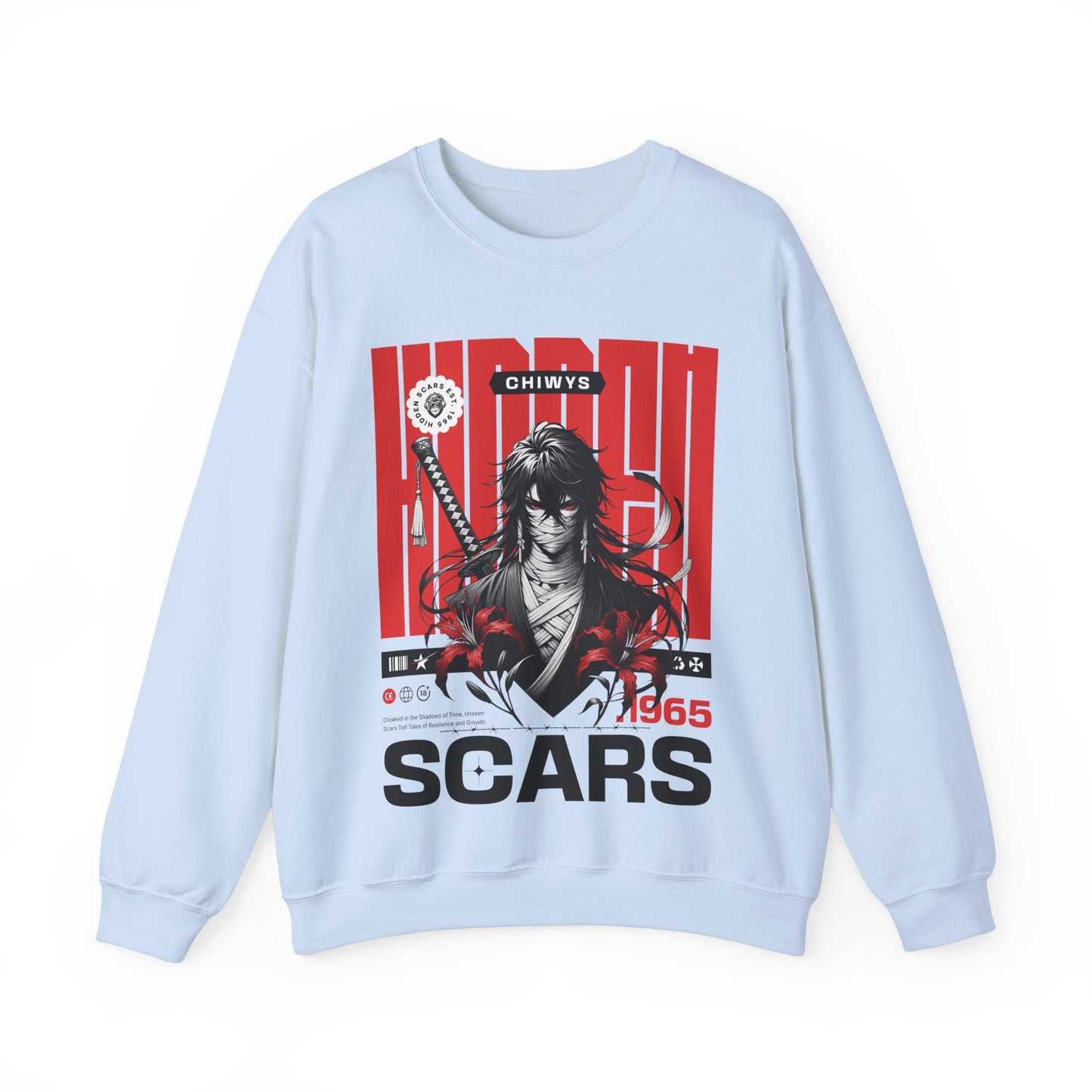 Sudadera unisex con cuello redondo Heavy Blend™ Samurai, color Azul claro.