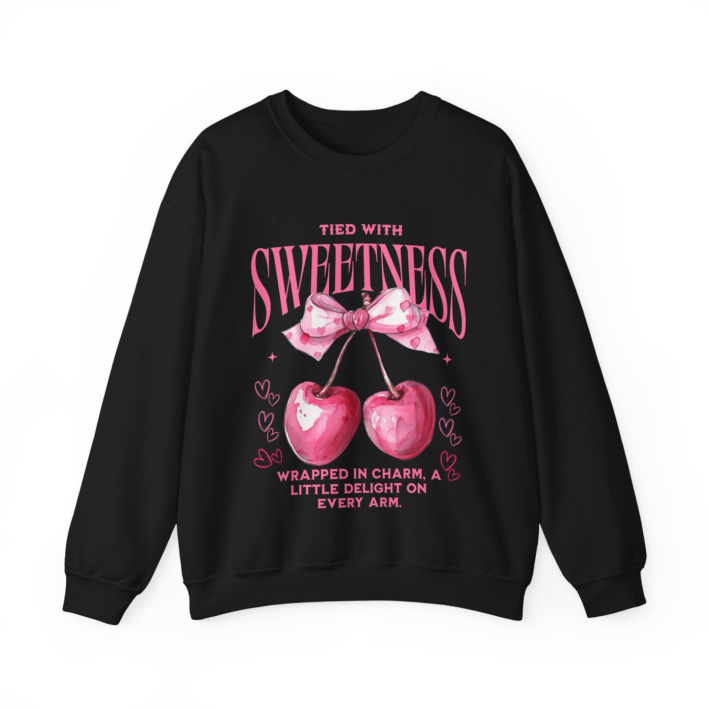 Sudadera unisex con cuello redondo y diseño de cereza dulce, color Negro.