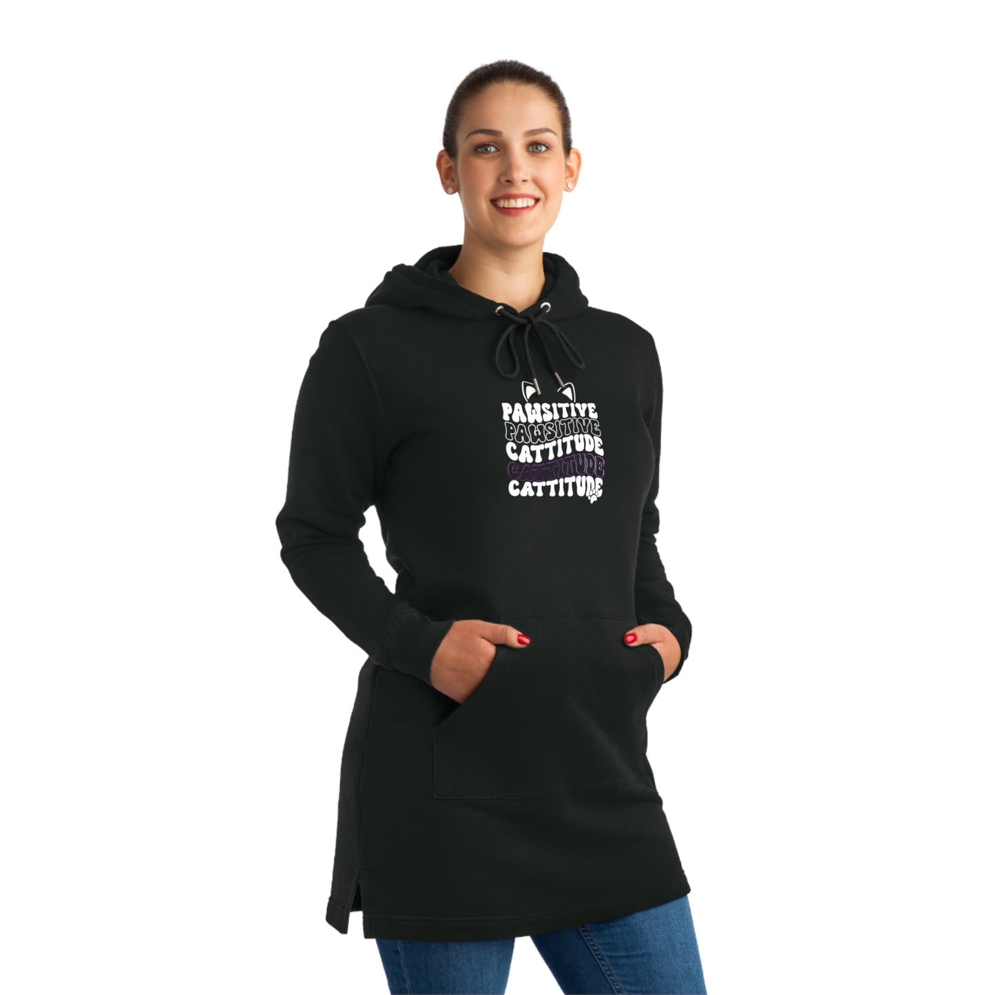 sudadera con corte de vestido con diseño gatuno