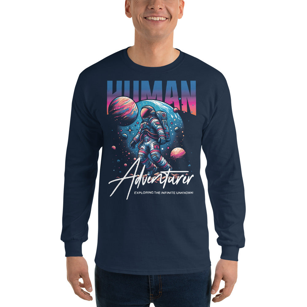 Camiseta manga larga hombre Human Adventurer. Tu armario te está pidiendo una buena camiseta de manga larga. Añade este básico a tu colección y crea tanto looks formales como desenfadados. • 100% algodón • El tono Sport Grey contiene 90% algodón, 10% poli