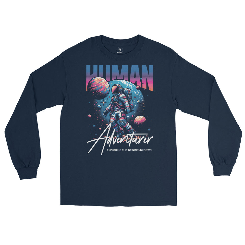 Camiseta manga larga hombre Human Adventurer. Tu armario te está pidiendo una buena camiseta de manga larga. Añade este básico a tu colección y crea tanto looks formales como desenfadados. • 100% algodón • El tono Sport Grey contiene 90% algodón, 10% poli