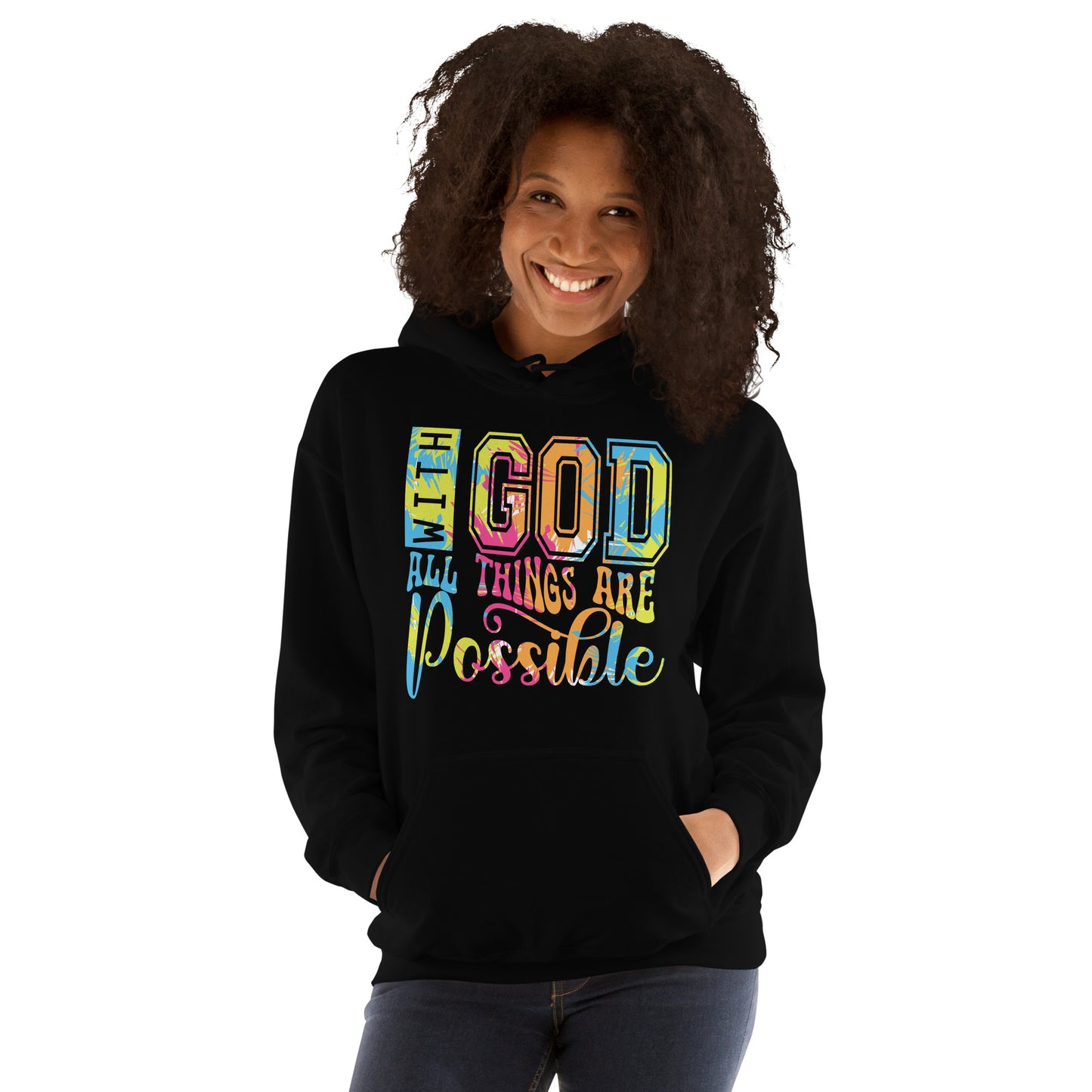Sudadera con capucha unisex With God all things are possible. Todo el mundo necesita una sudadera cómoda con la que abrigarse y estar a la moda en el día a día. Y si además es suave, cálida y elegante como esta, mejor que mejor. ¡Ideal también para las no
