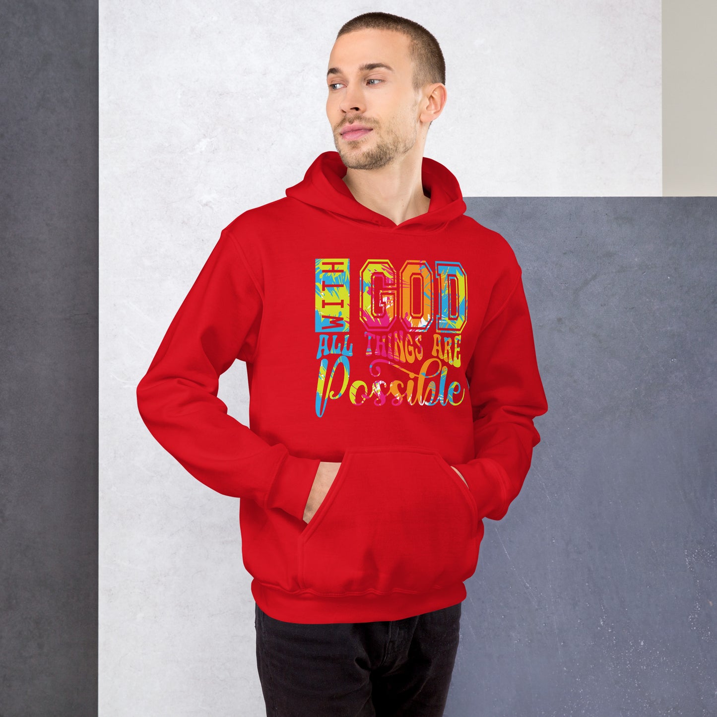 Sudadera con capucha unisex With God all things are possible. Todo el mundo necesita una sudadera cómoda con la que abrigarse y estar a la moda en el día a día. Y si además es suave, cálida y elegante como esta, mejor que mejor. ¡Ideal también para las no
