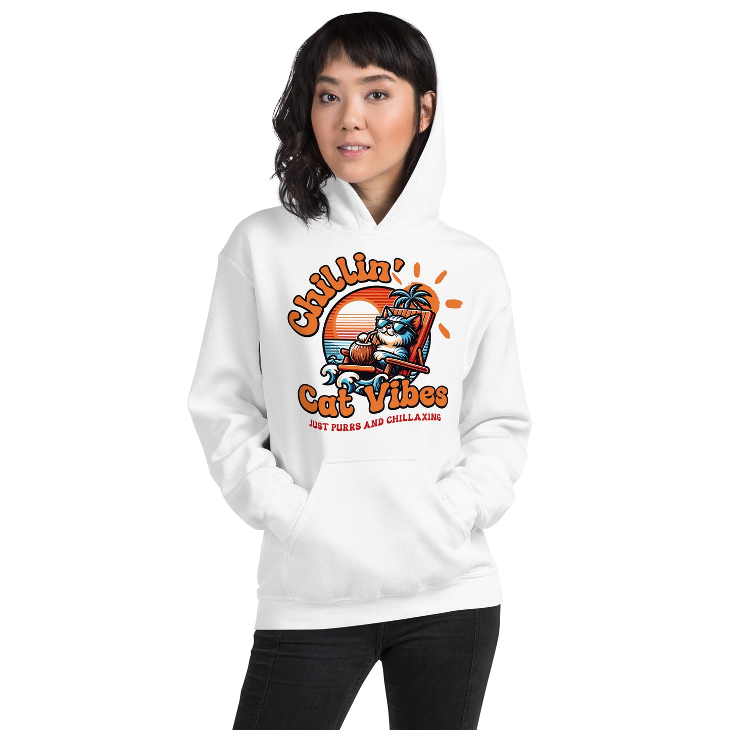 Sudadera con capucha unisex Chillin Cat Vibes. Todo el mundo necesita una sudadera cómoda con la que abrigarse y estar a la moda en el día a día. Y si además es suave, cálida y elegante como esta, mejor que mejor. ¡Ideal también para las noches más fresca