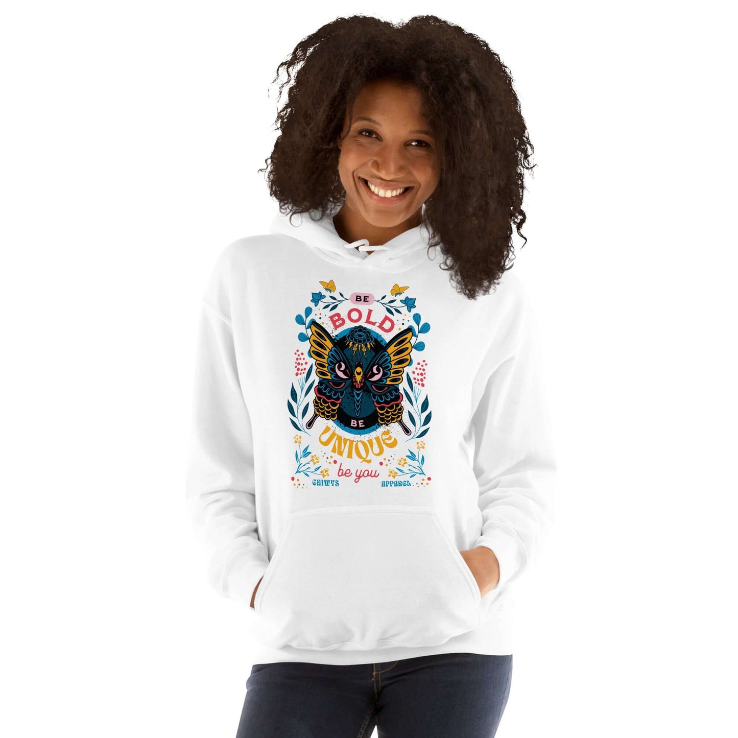 Chica-Sudadera con capucha unisex Be Bold Be Unique color blanco