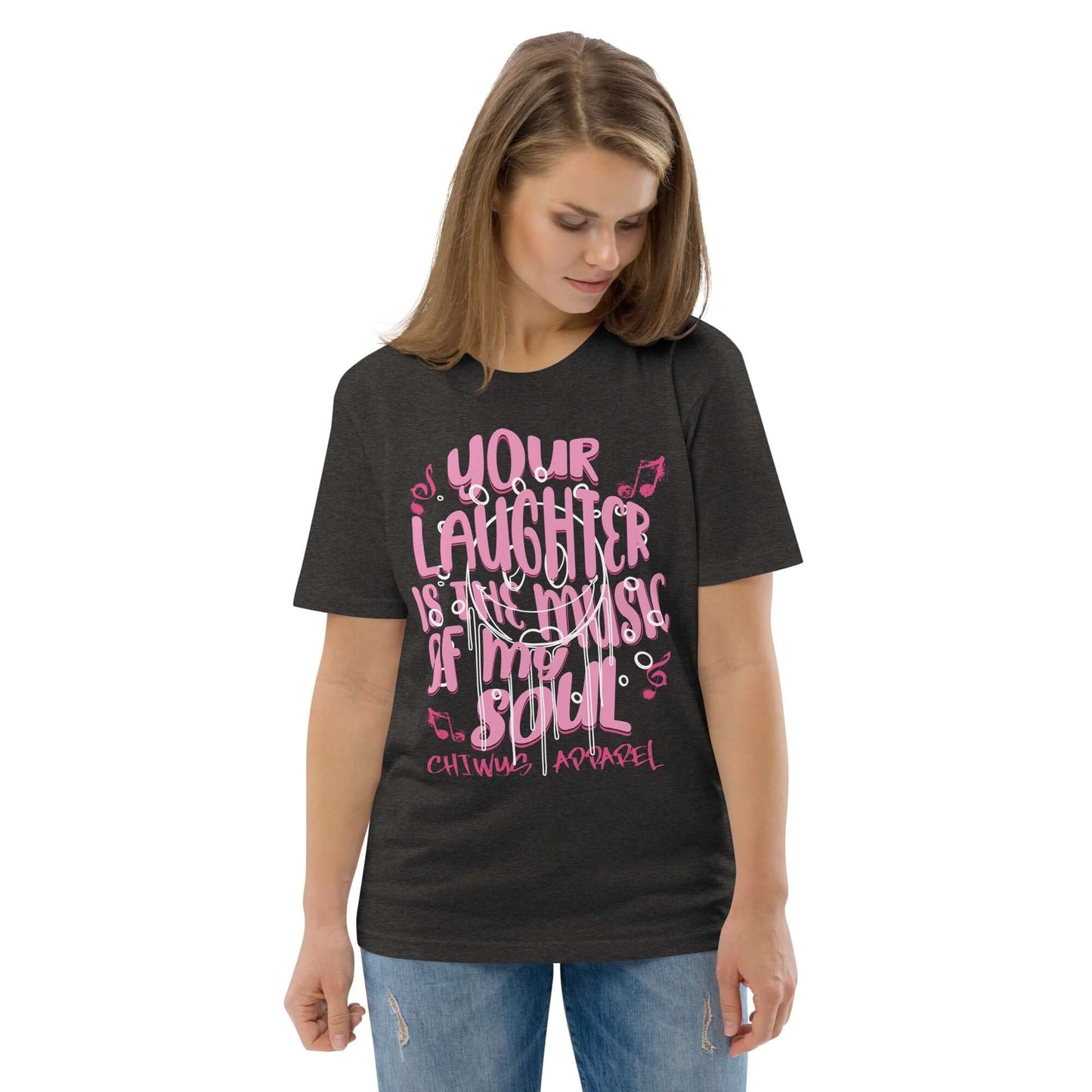 camiseta Tu risa es musica para mi alma, color gris