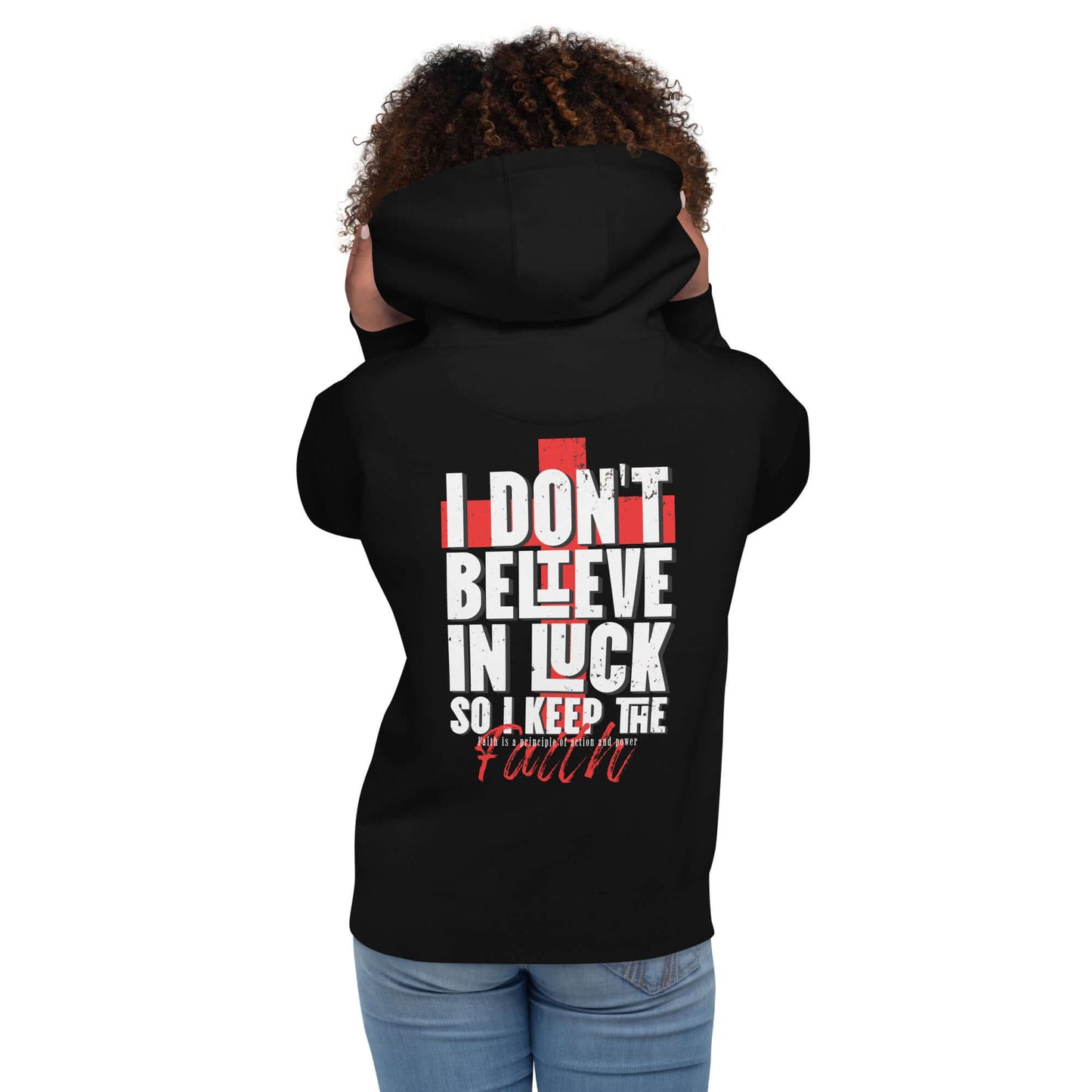 Sudadera Negra con capucha unisex No creo en La Suerte Chica