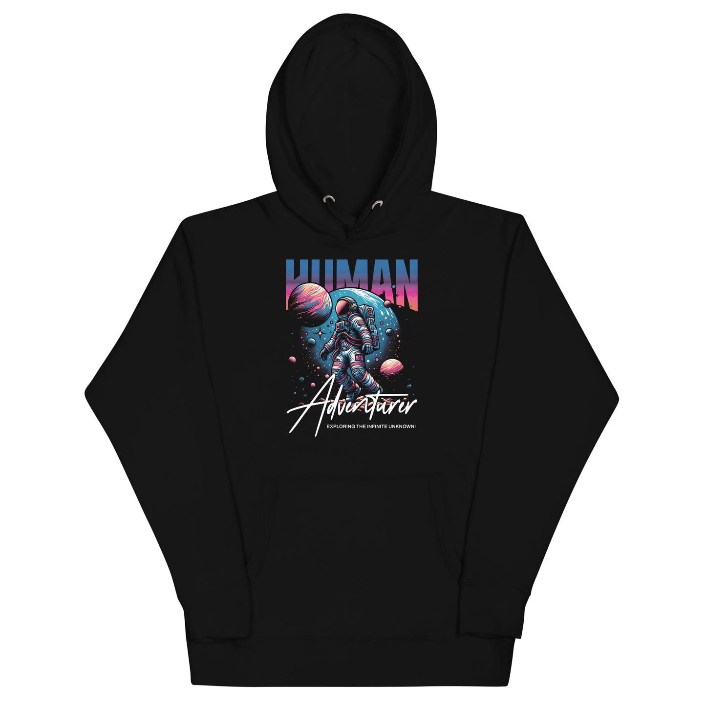 Sudadera con capucha unisex Sudadera Human Adventurer. Quién te iba a decir que una sudadera con un diseño tan increíble pudiera ser tan suave. No te arrepentirás de comprar esta pieza de streetwear única con un conveniente bolsillo frontal y una capucha