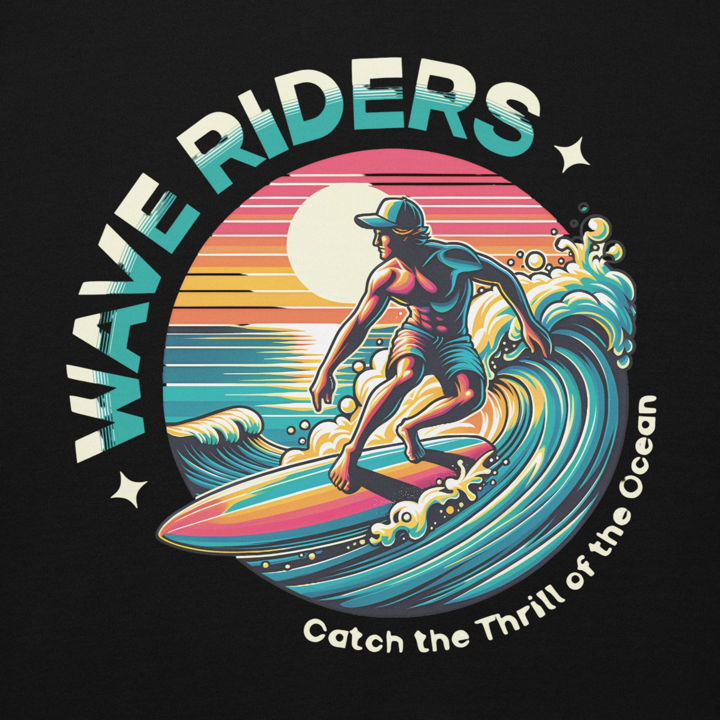 Sudadera con capucha unisex Wave Riders. Quién te iba a decir que una sudadera con un diseño tan increíble pudiera ser tan suave. No te arrepentirás de comprar esta pieza de streetwear única con un conveniente bolsillo frontal y una capucha calentita para