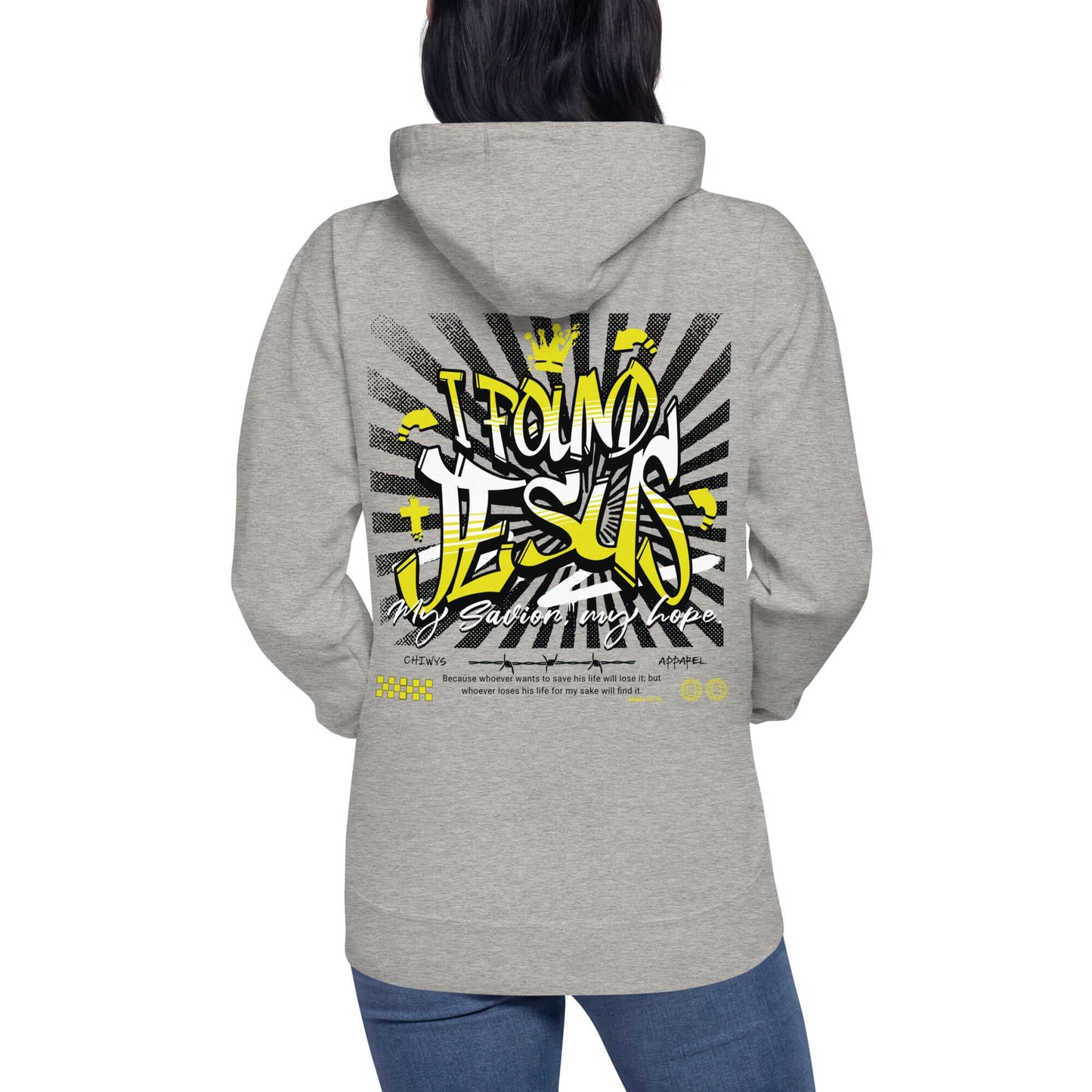 Sudadera Gris con capucha unisex I Found Jesus