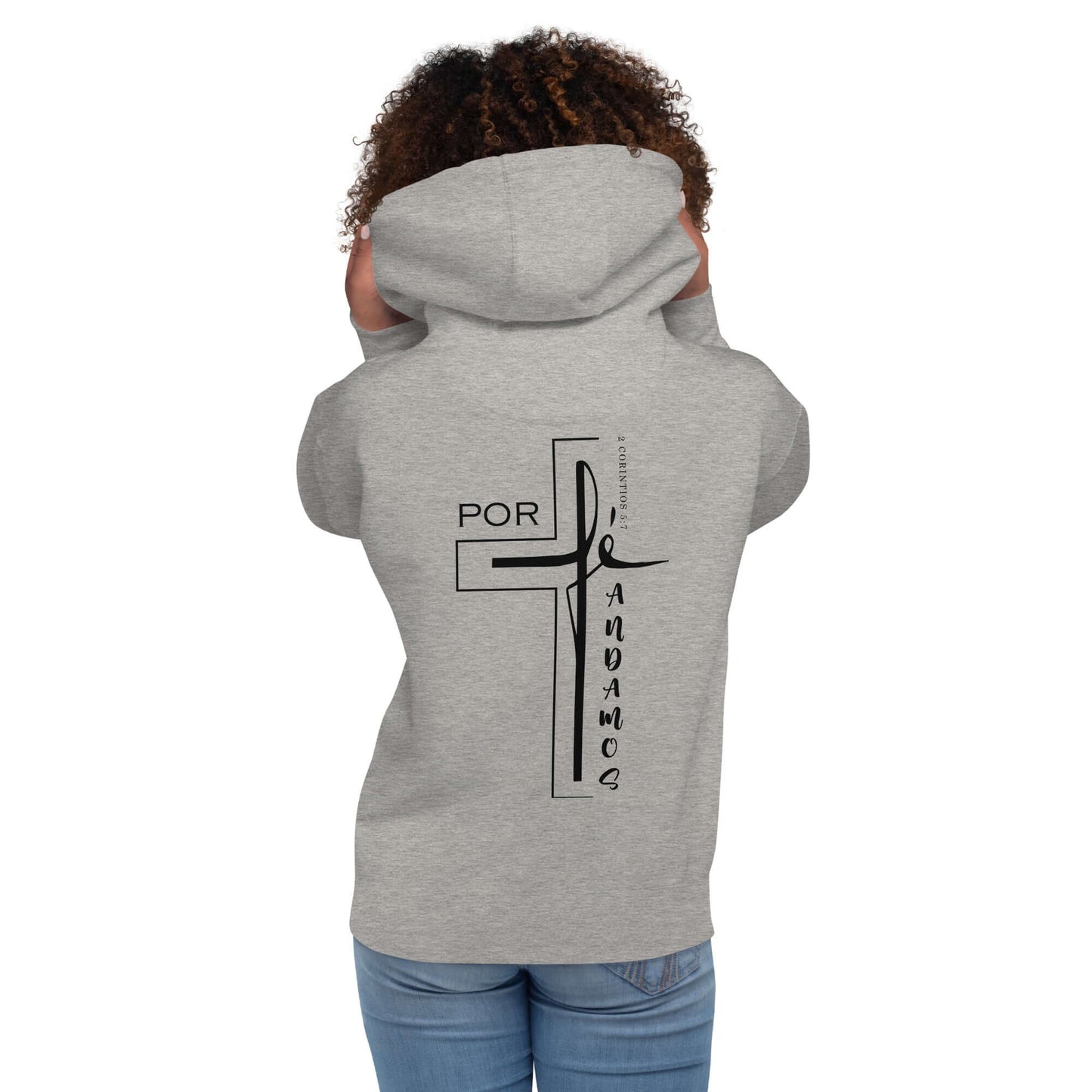 Sudadera Gris con capucha unisex Por Fe Andamos, Chica