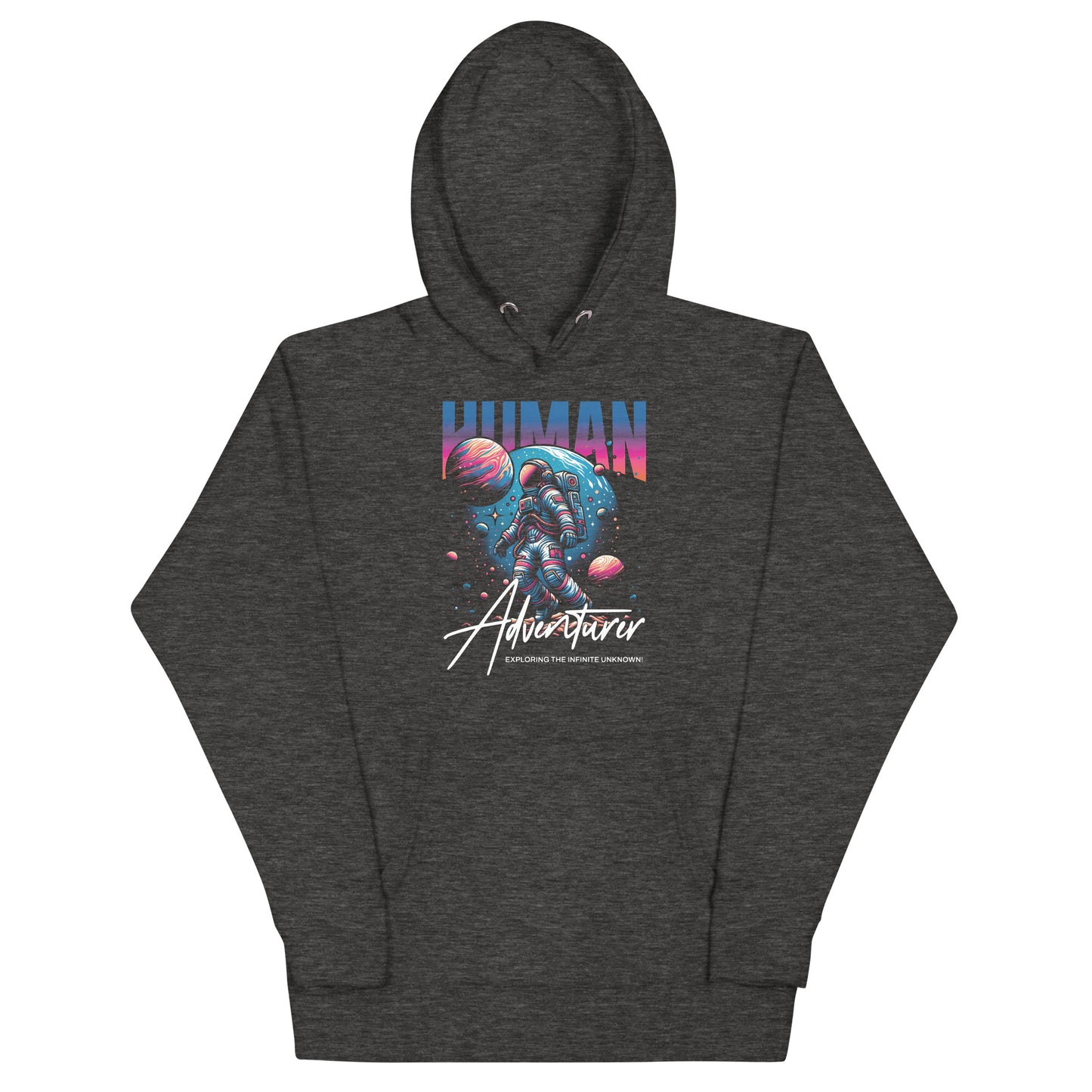 Sudadera con capucha unisex Sudadera Human Adventurer. Quién te iba a decir que una sudadera con un diseño tan increíble pudiera ser tan suave. No te arrepentirás de comprar esta pieza de streetwear única con un conveniente bolsillo frontal y una capucha