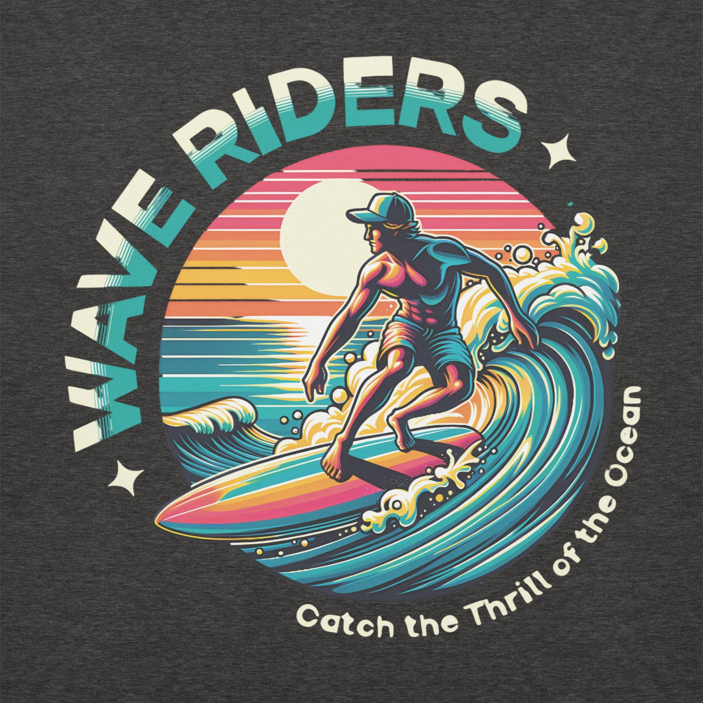 Sudadera con capucha unisex Wave Riders. Quién te iba a decir que una sudadera con un diseño tan increíble pudiera ser tan suave. No te arrepentirás de comprar esta pieza de streetwear única con un conveniente bolsillo frontal y una capucha calentita para