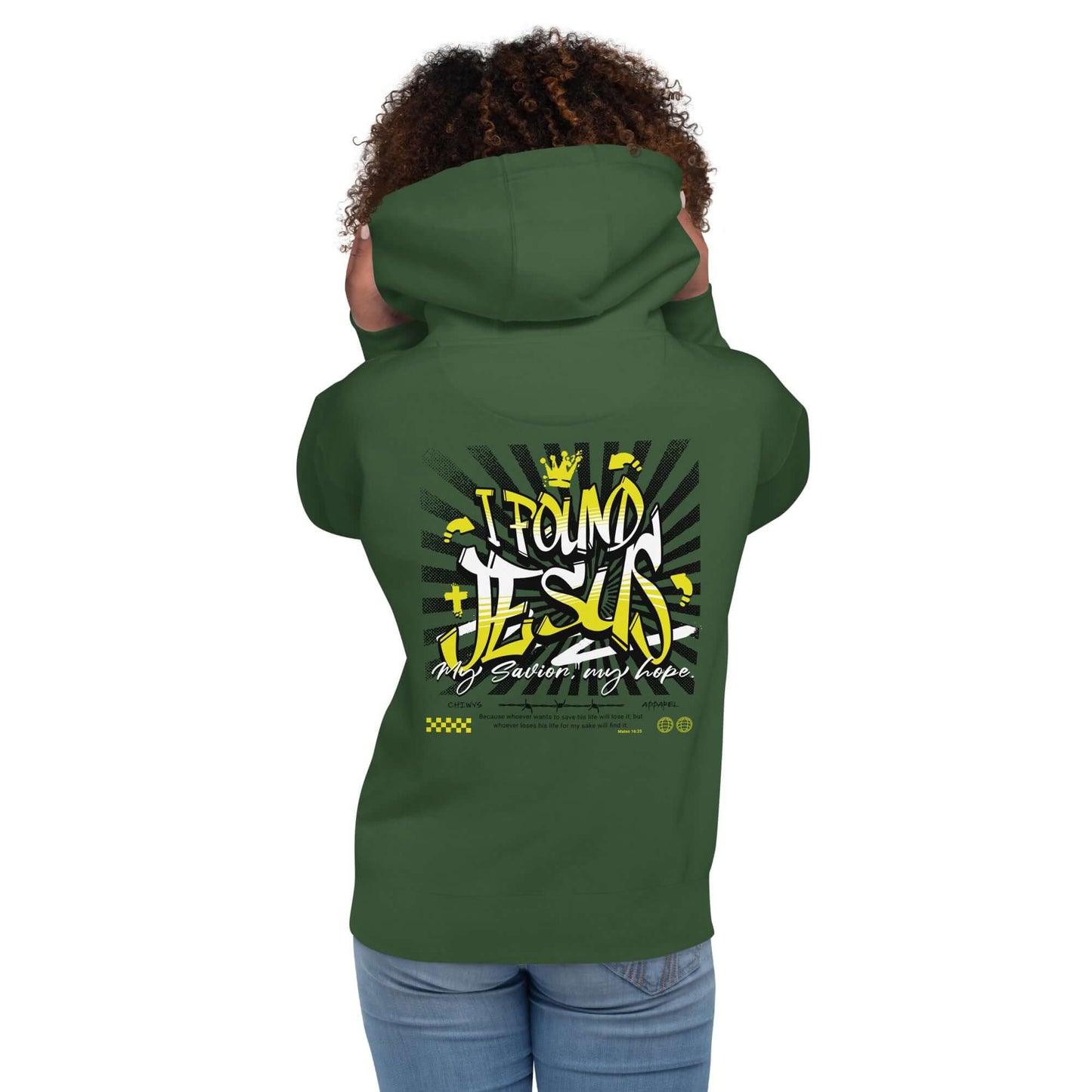 Sudadera Verde con capucha unisex I Found Jesus Chica