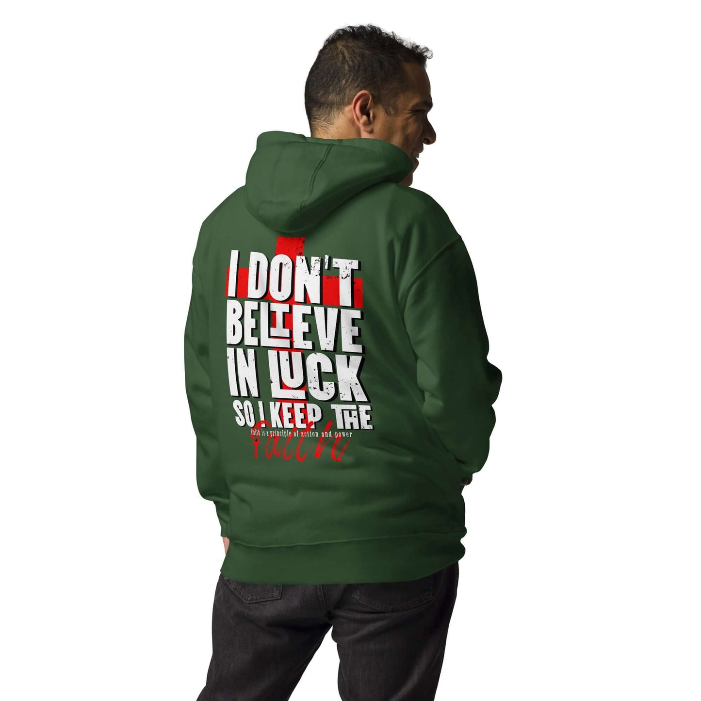 Sudadera Verde con capucha unisex No creo en La Suerte Chico
