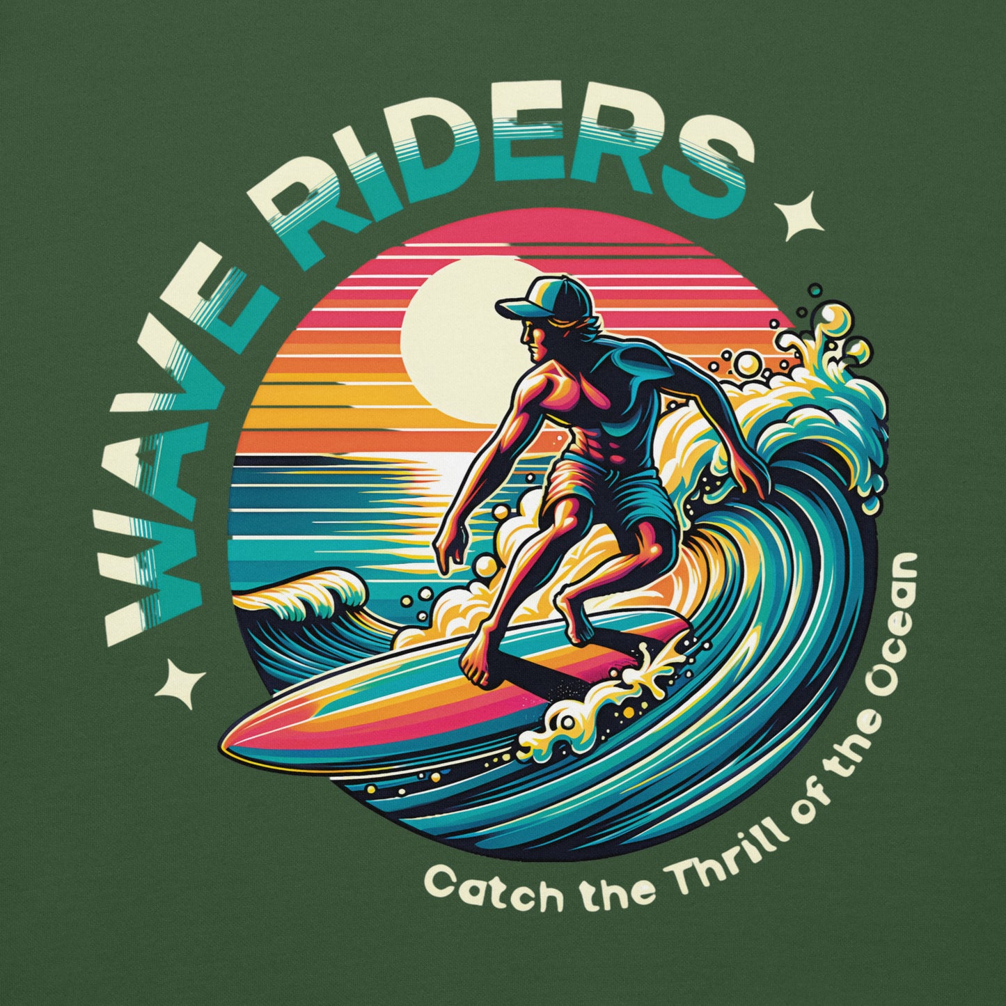 Sudadera con capucha unisex Wave Riders. Quién te iba a decir que una sudadera con un diseño tan increíble pudiera ser tan suave. No te arrepentirás de comprar esta pieza de streetwear única con un conveniente bolsillo frontal y una capucha calentita para