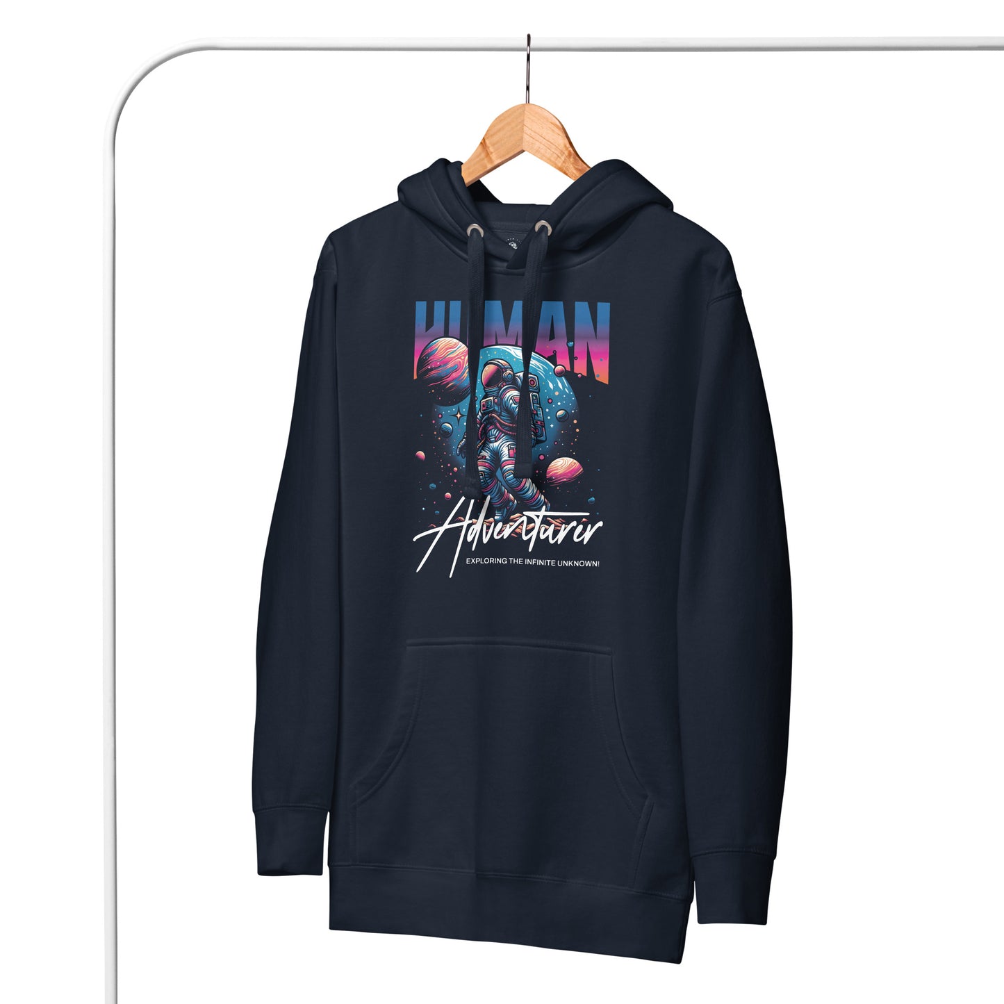 Sudadera con capucha unisex Sudadera Human Adventurer. Quién te iba a decir que una sudadera con un diseño tan increíble pudiera ser tan suave. No te arrepentirás de comprar esta pieza de streetwear única con un conveniente bolsillo frontal y una capucha
