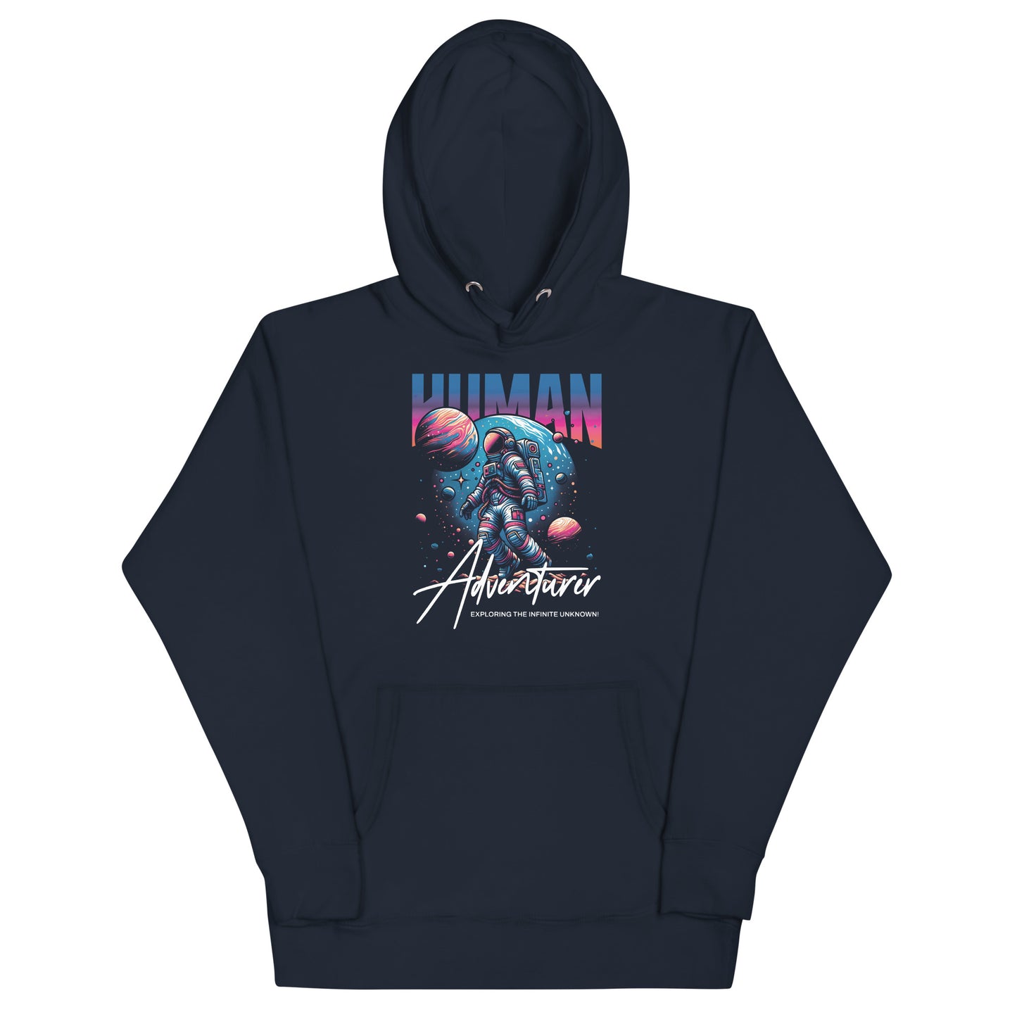 Sudadera con capucha unisex Sudadera Human Adventurer. Quién te iba a decir que una sudadera con un diseño tan increíble pudiera ser tan suave. No te arrepentirás de comprar esta pieza de streetwear única con un conveniente bolsillo frontal y una capucha