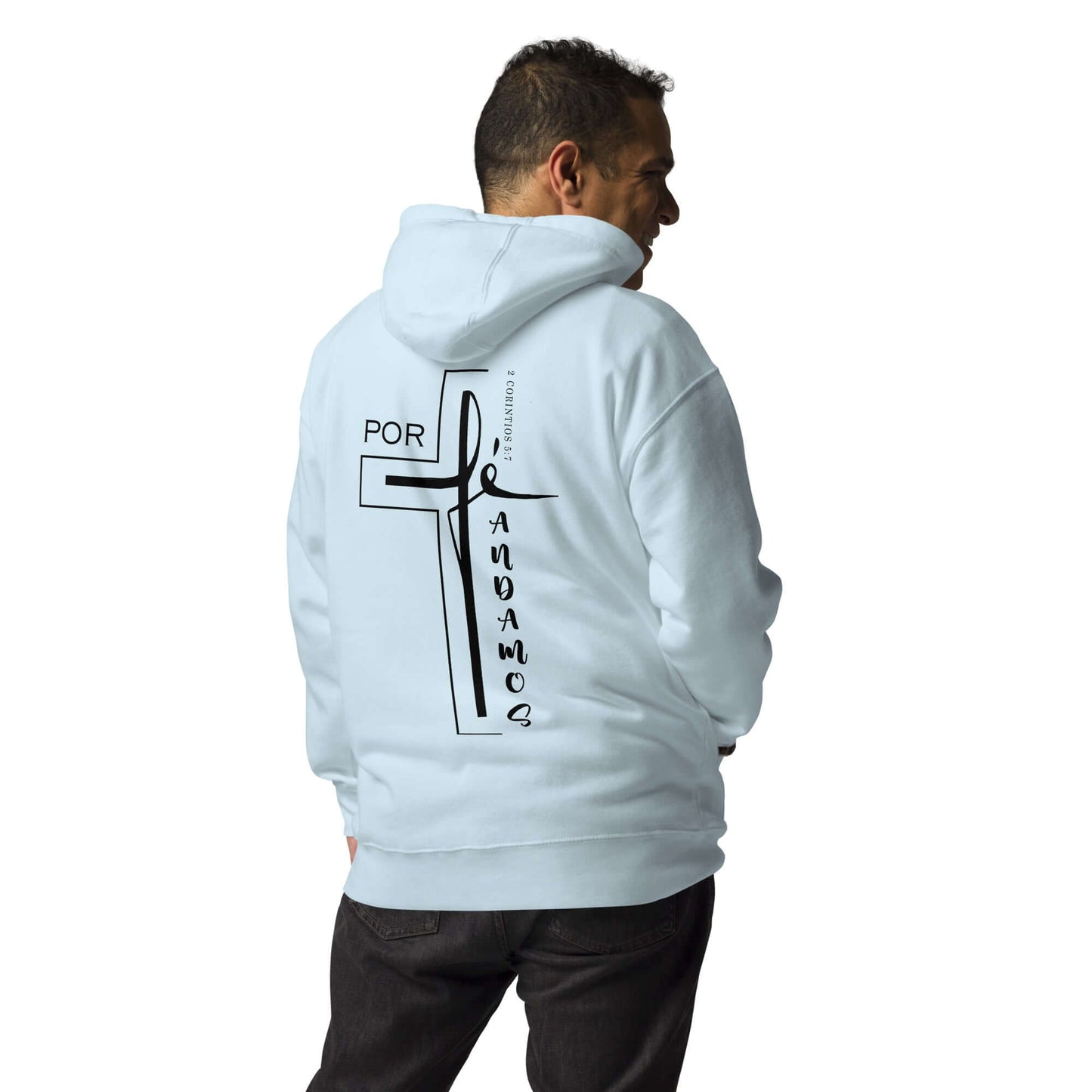 Sudadera Azul Claro con capucha unisex Por Fe Andamos, Chico