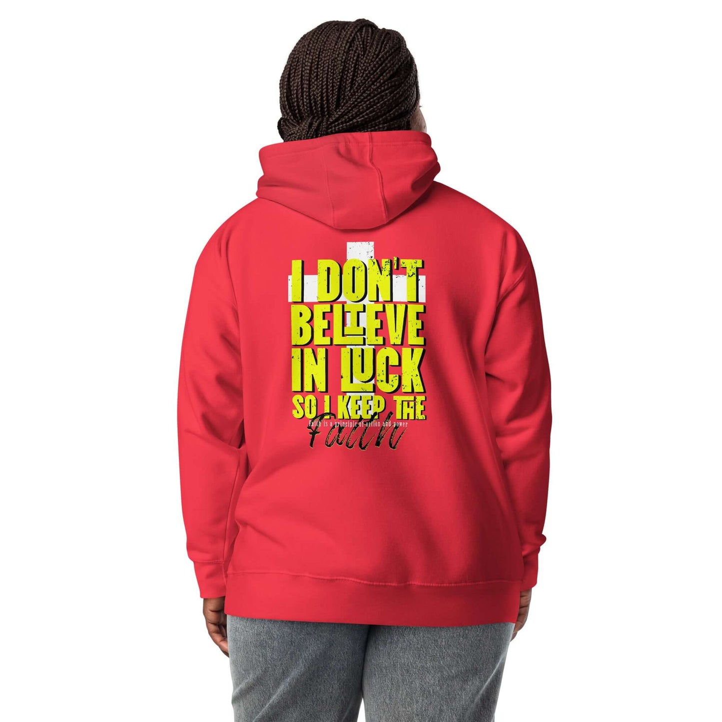 Sudadera Roja con capucha unisex Andamos Por fe Chica