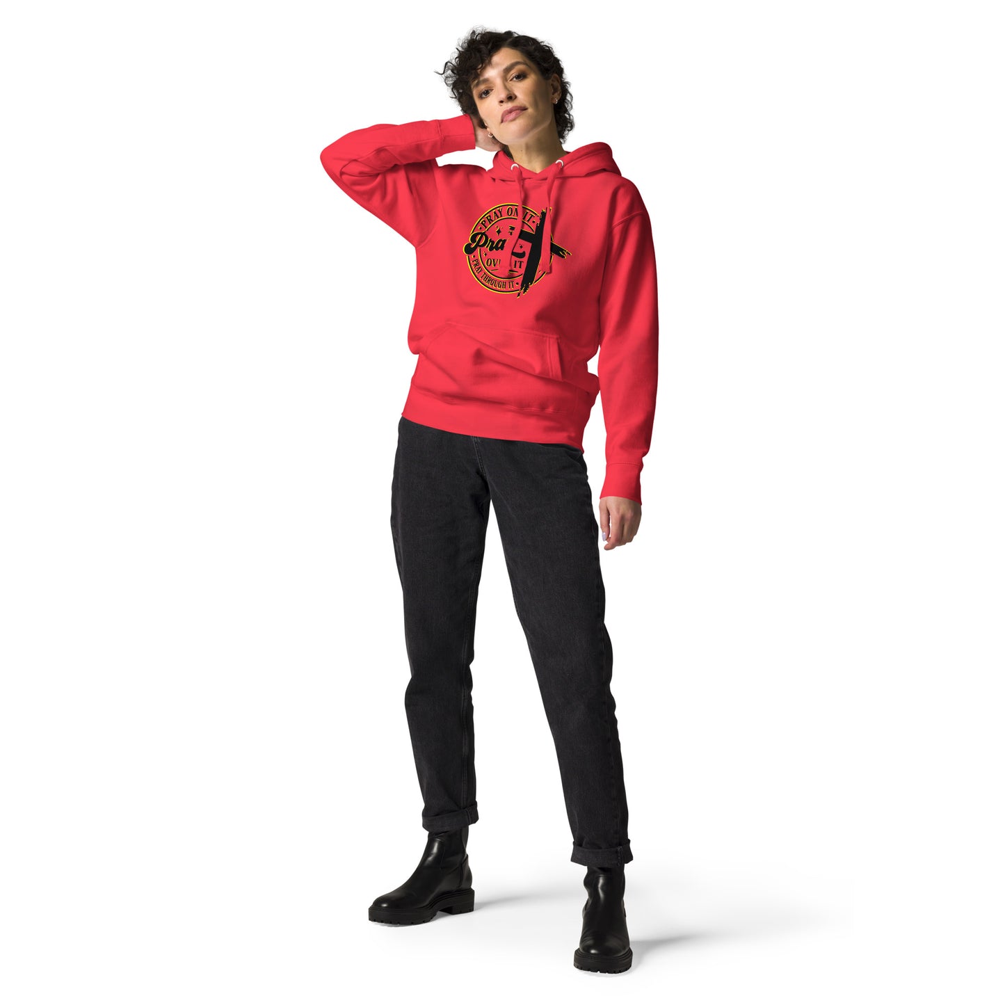 Sudadera con capucha unisex Pray Over It. Quién te iba a decir que una sudadera con un diseño tan increíble pudiera ser tan suave. No te arrepentirás de comprar esta pieza de streetwear única con un conveniente bolsillo frontal y una capucha calentita par
