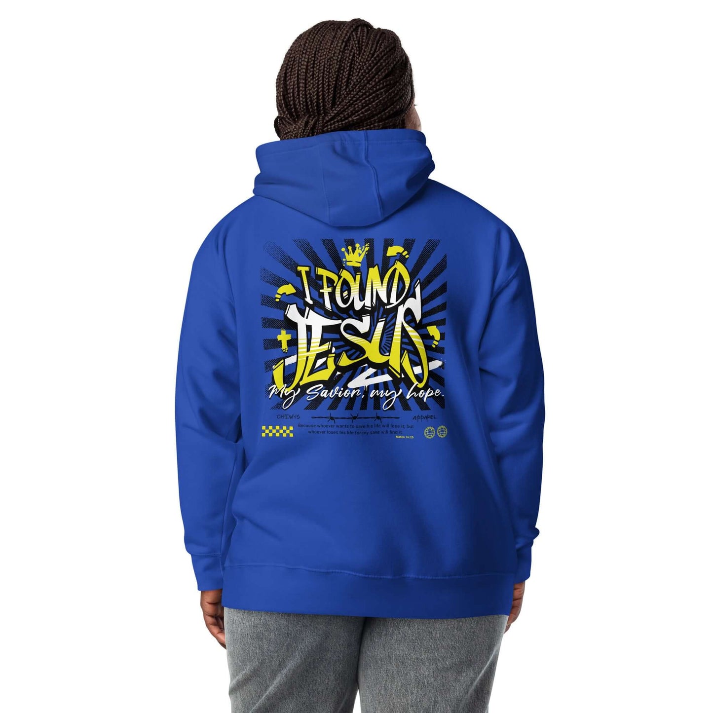 Sudadera Azul con capucha unisex I Found Jesus