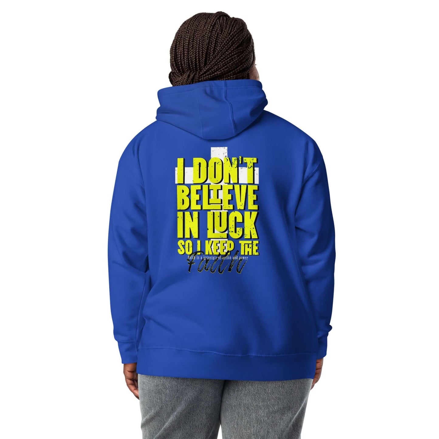 Sudadera Azul con capucha unisex Andamos Por fe Chica
