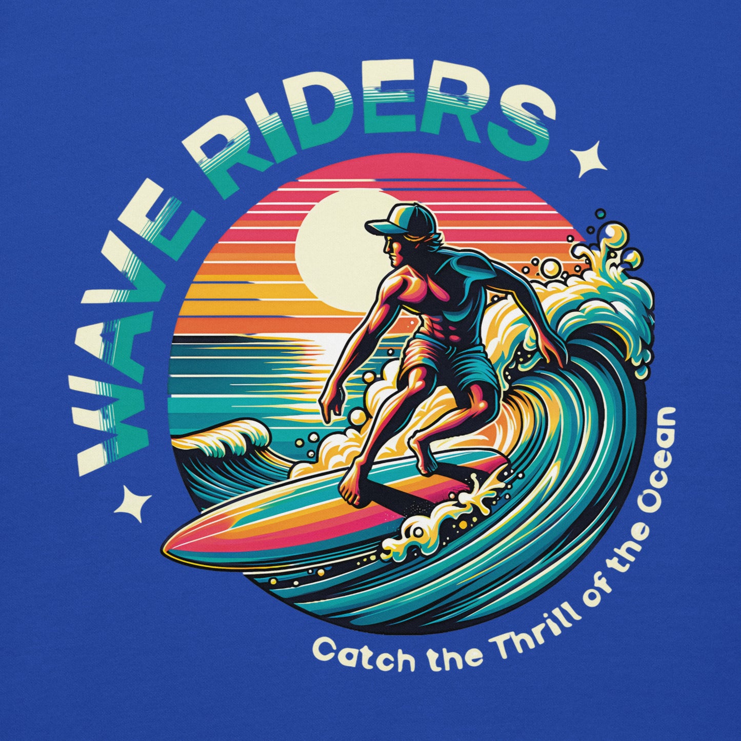Sudadera con capucha unisex Wave Riders. Quién te iba a decir que una sudadera con un diseño tan increíble pudiera ser tan suave. No te arrepentirás de comprar esta pieza de streetwear única con un conveniente bolsillo frontal y una capucha calentita para