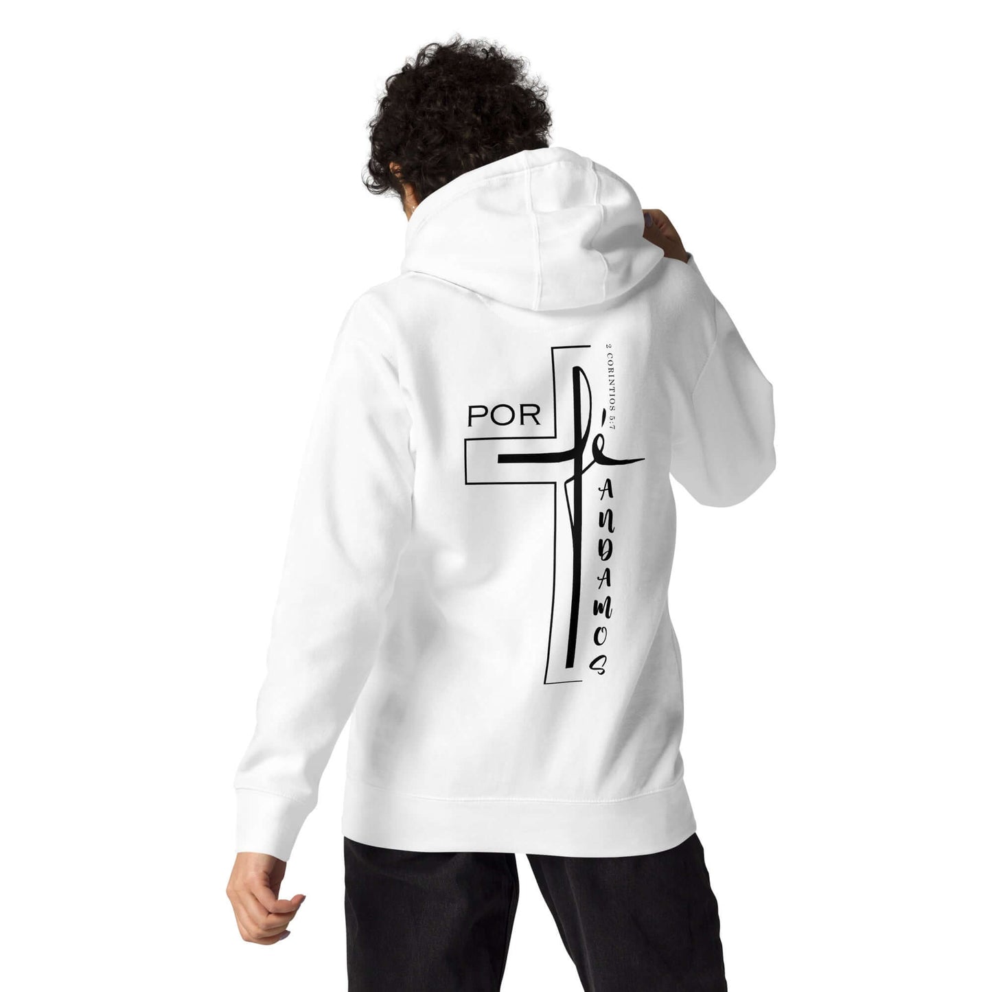 Sudadera Blanca con capucha unisex Por Fe Andamos, Chico