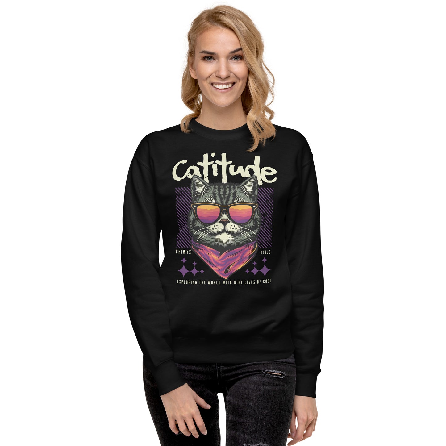 Sudadera gruesa Catitude Captitude. Date un capricho con esta sudadera calentita, de ajuste perfecto y cuello redondo. Combínala con tus pantalones favoritos para un look cómodo y moderno. Su interior de vellón la convertirá en tu favorita ¡desde el prime