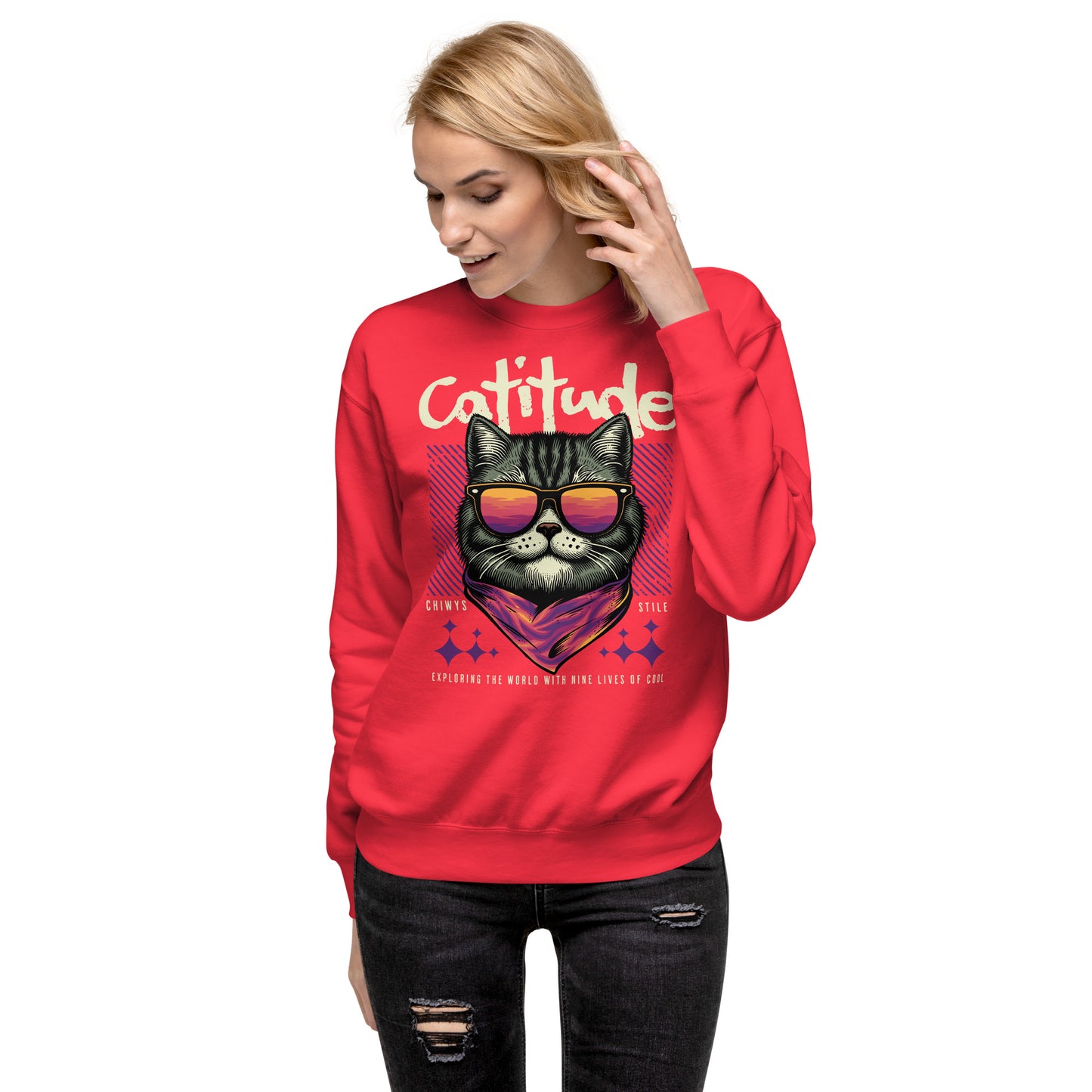 Sudadera gruesa Catitude Captitude. Date un capricho con esta sudadera calentita, de ajuste perfecto y cuello redondo. Combínala con tus pantalones favoritos para un look cómodo y moderno. Su interior de vellón la convertirá en tu favorita ¡desde el prime