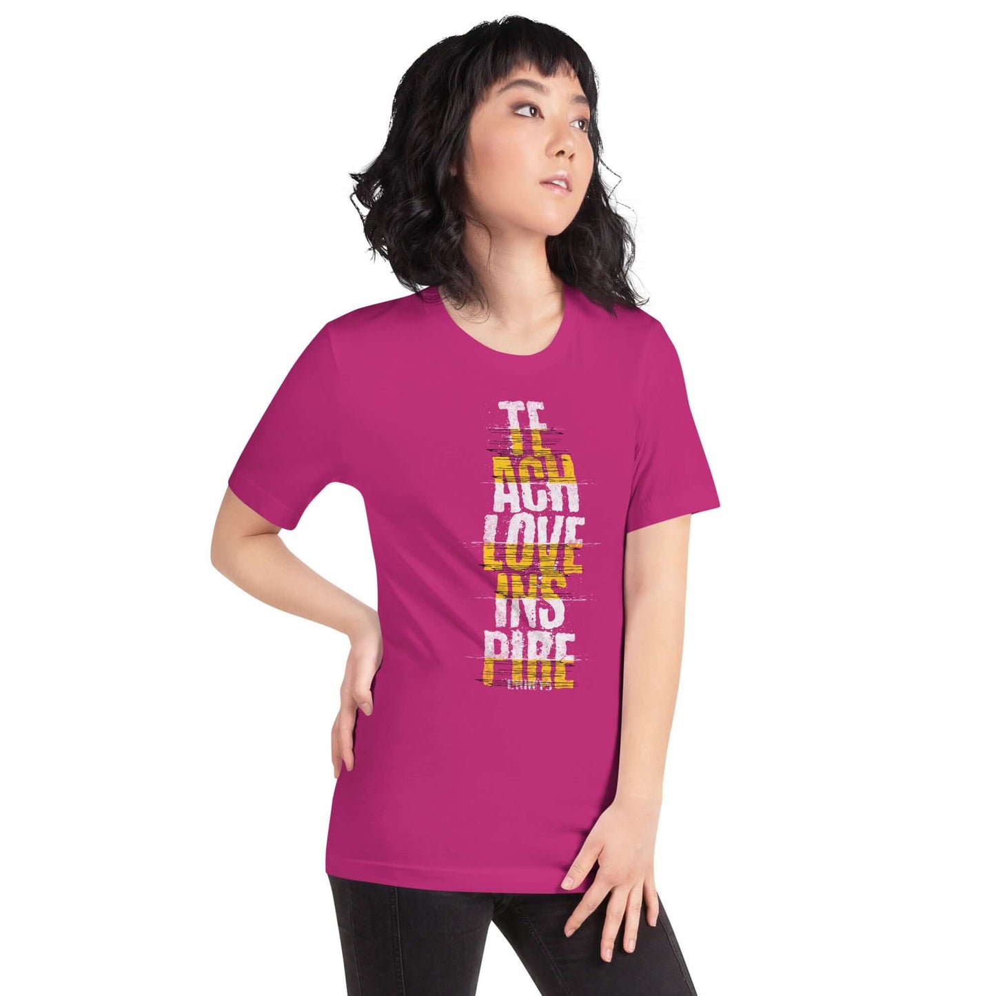 Camiseta Teach Love Inspire Anime. Esta camiseta es todo lo que has soñado y más. Es suave y ligero, con la cantidad justa de elasticidad. Además, es cómoda y realza la figura de todo el que la lleva puesta. • 100% algodón peinado e hilado en anillo (los
