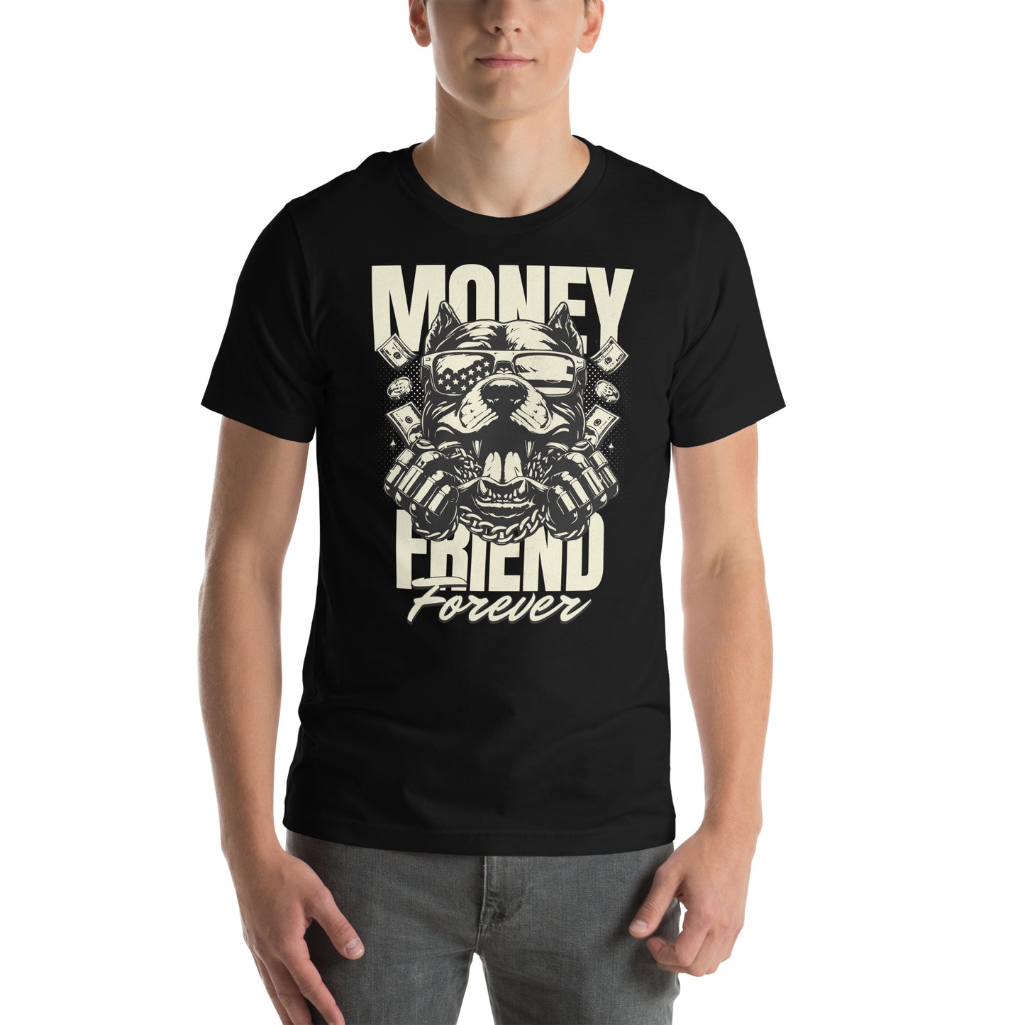 Camiseta Money Friend Money Friend Forever. Esta camiseta es todo lo que has soñado y más. Es suave y ligera, con la cantidad justa de elasticidad. Además, es cómoda y realza la figura de todo el que la lleva puesta. • 100% algodón peinado e hilado en ani