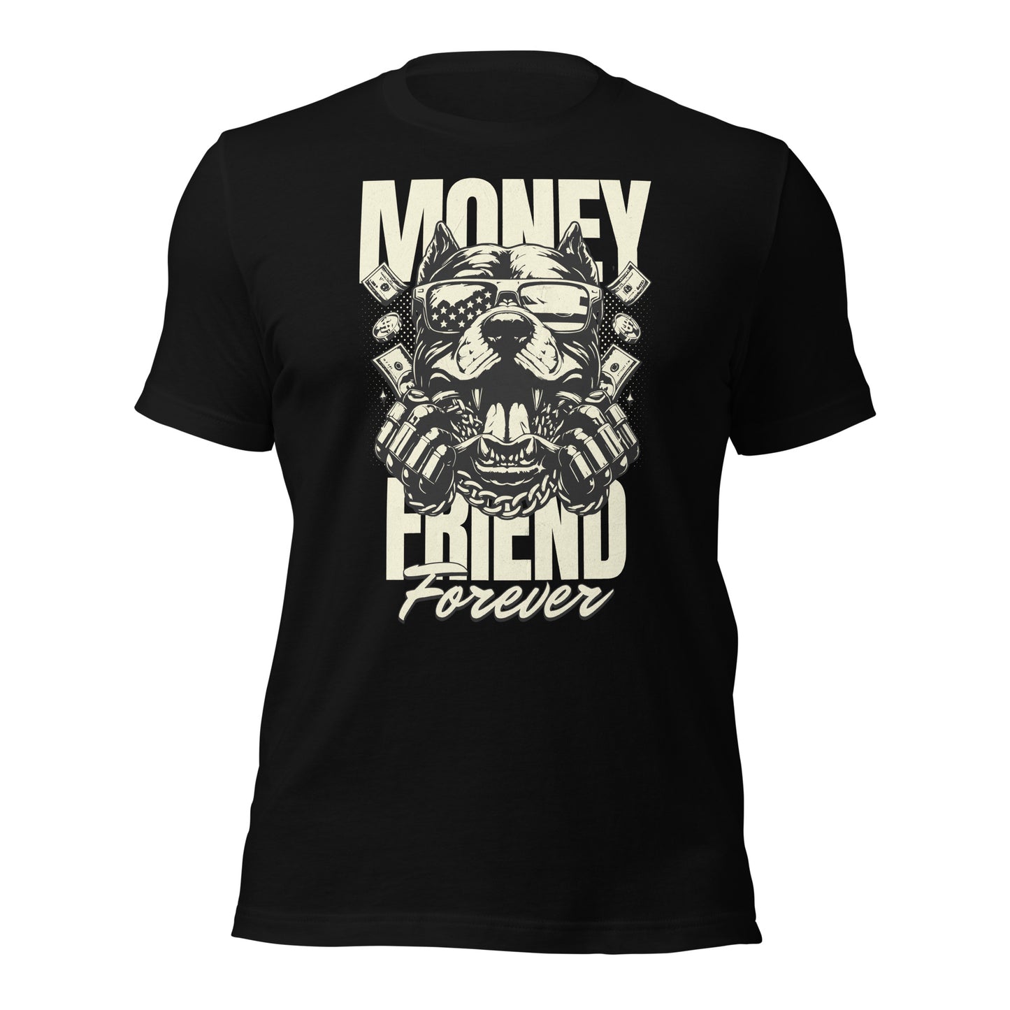 Camiseta Money Friend Money Friend Forever. Esta camiseta es todo lo que has soñado y más. Es suave y ligera, con la cantidad justa de elasticidad. Además, es cómoda y realza la figura de todo el que la lleva puesta. • 100% algodón peinado e hilado en ani