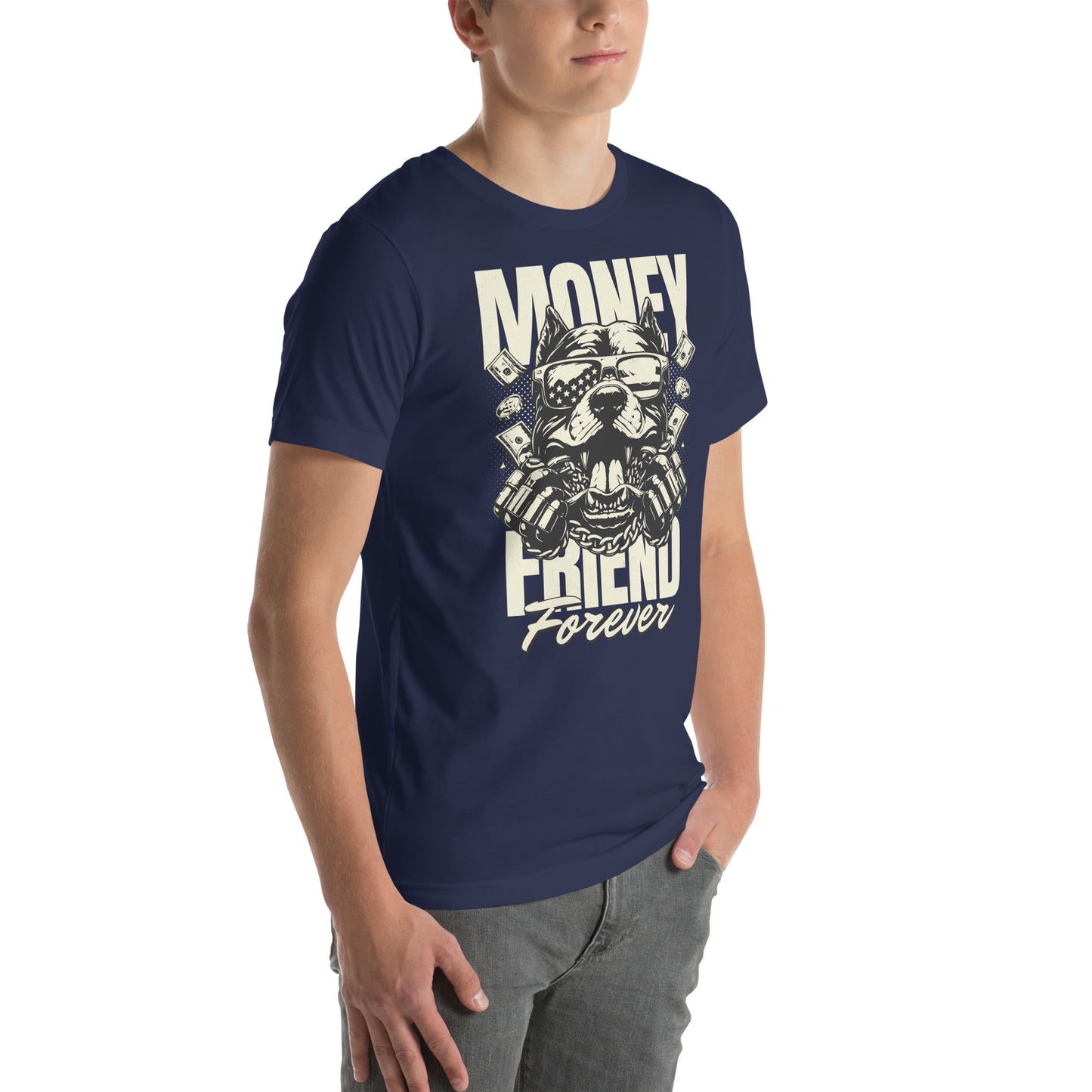 Camiseta Money Friend Money Friend Forever. Esta camiseta es todo lo que has soñado y más. Es suave y ligera, con la cantidad justa de elasticidad. Además, es cómoda y realza la figura de todo el que la lleva puesta. • 100% algodón peinado e hilado en ani